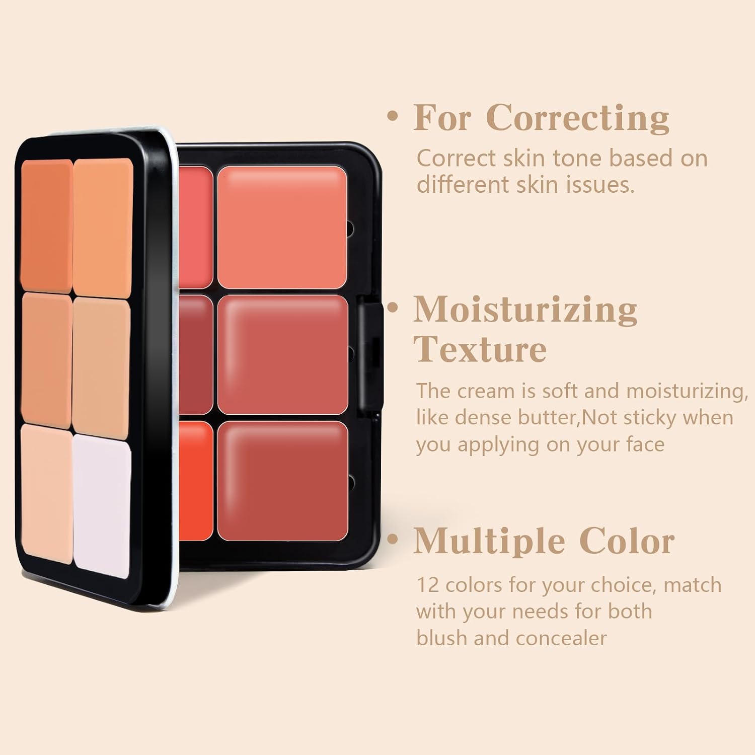 HOSAILY 12 Colors Cream Blush Palette, Color Correcting Concealer Foundation Palette, Long Wearing Smudge Proof Blendable Matte Finish Blush Powder Highlighter and Cream Contour Palette Makeup (01) - Image 2