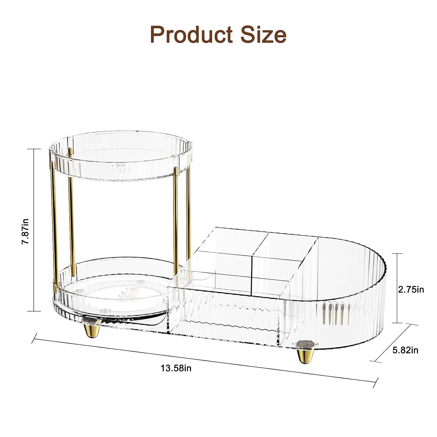 Makeup Organizer Countertop for Vanity, Rotating Perfume Tray with 5-compartment Cosmetic and Skincare Organizers, Multi-Purpose Desk Storage Makeup Brush Holder for Bathroom Bedroom Counter - Image 7