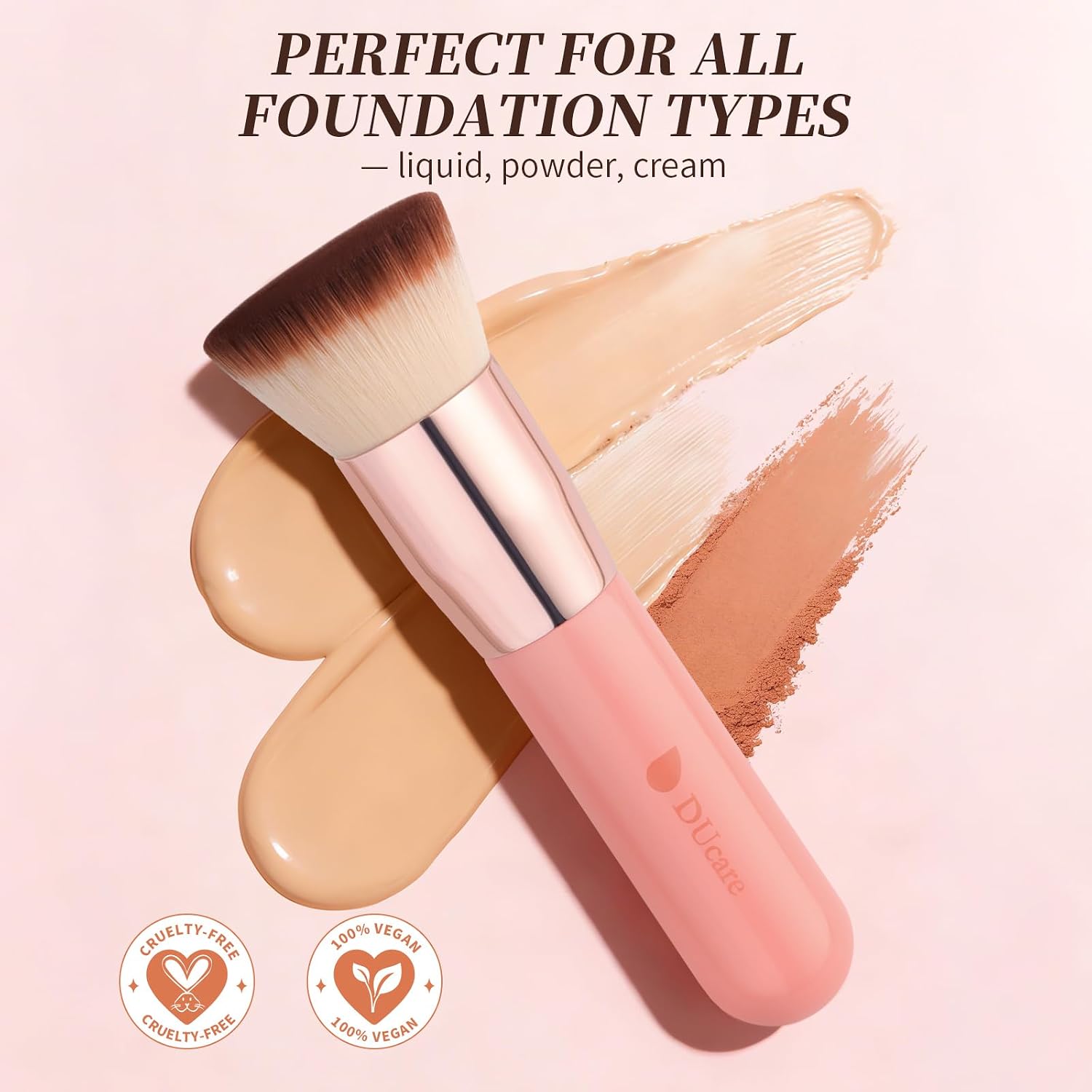 DUcare Foundation Brush for Liquid Makeup,Flat Top Kabuki Foundation Brushes - Premium Makeup Brush for Liquid, Cream, Powder,Buffing, Blending,Pink - Image 8