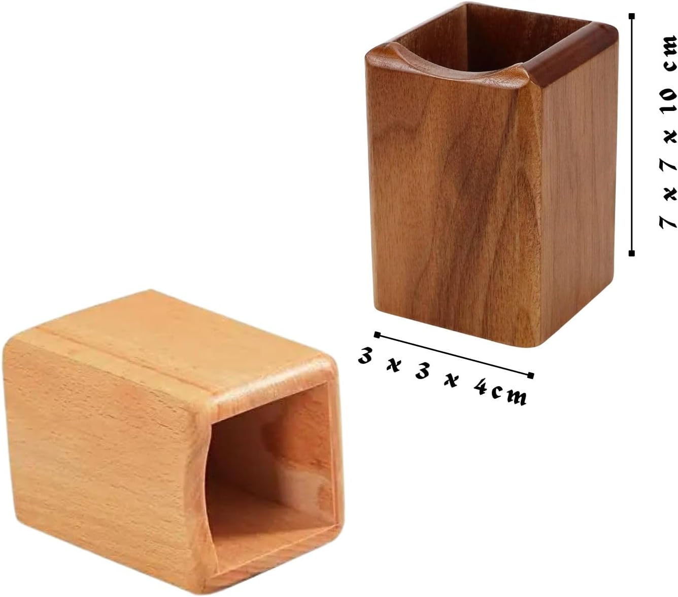 Wooden Pen Holder for Desk, 2 Pack Natural Wood Pencil Cup Holder – Office Desk Accessories Organizer, Makeup Brush Holder, Kids Crayon Marker Caddy, Eco-Friendly (2 Pack Walnut Color) - Image 3