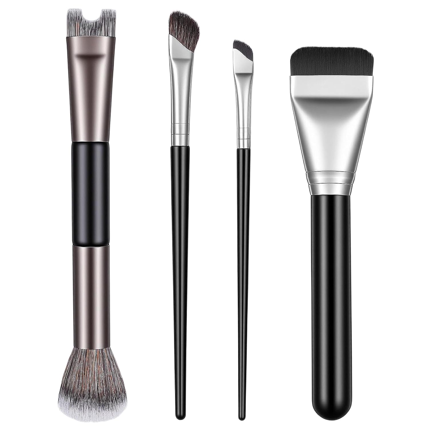 4pcs 2 in 1 Nose Contour Brushes U Shaped Fluffy Makeup Brush Flat Foundation Brush Angled Contouring Brushes Set for Defining Nose Shadow Face Sculpting Highlighting Women Makeup Beginners