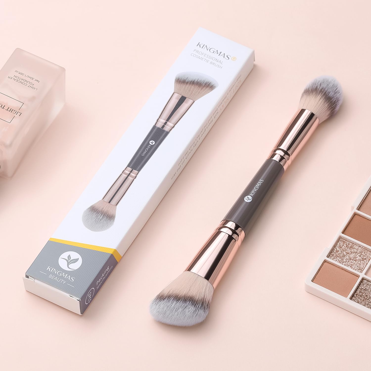 Foundation Makeup Brush, Premium Dual Concealer Bronzer Brushes | Double-Ended Angled & Round Contour Brush for Cosmetics Blending Liquid Powder, Concealer Cream Blush, Brown - Image 7