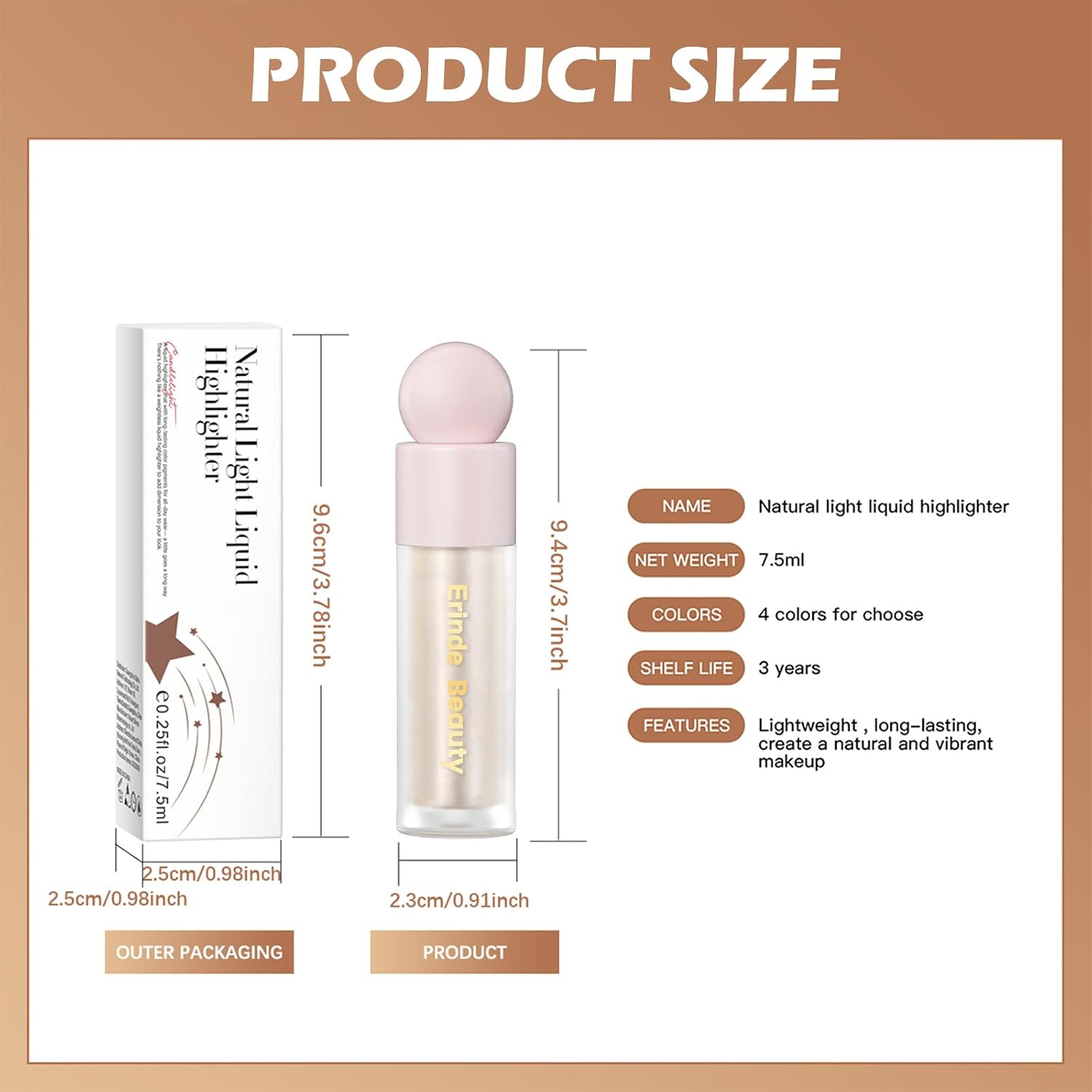 Erinde Liquid Highlighter, Face Bronzer Stick, Natural Glossy Finish, Lightweight Blendable Silky Smooth Cream Illuminator, Cruelty-Free, 01# Moonlight - Image 7