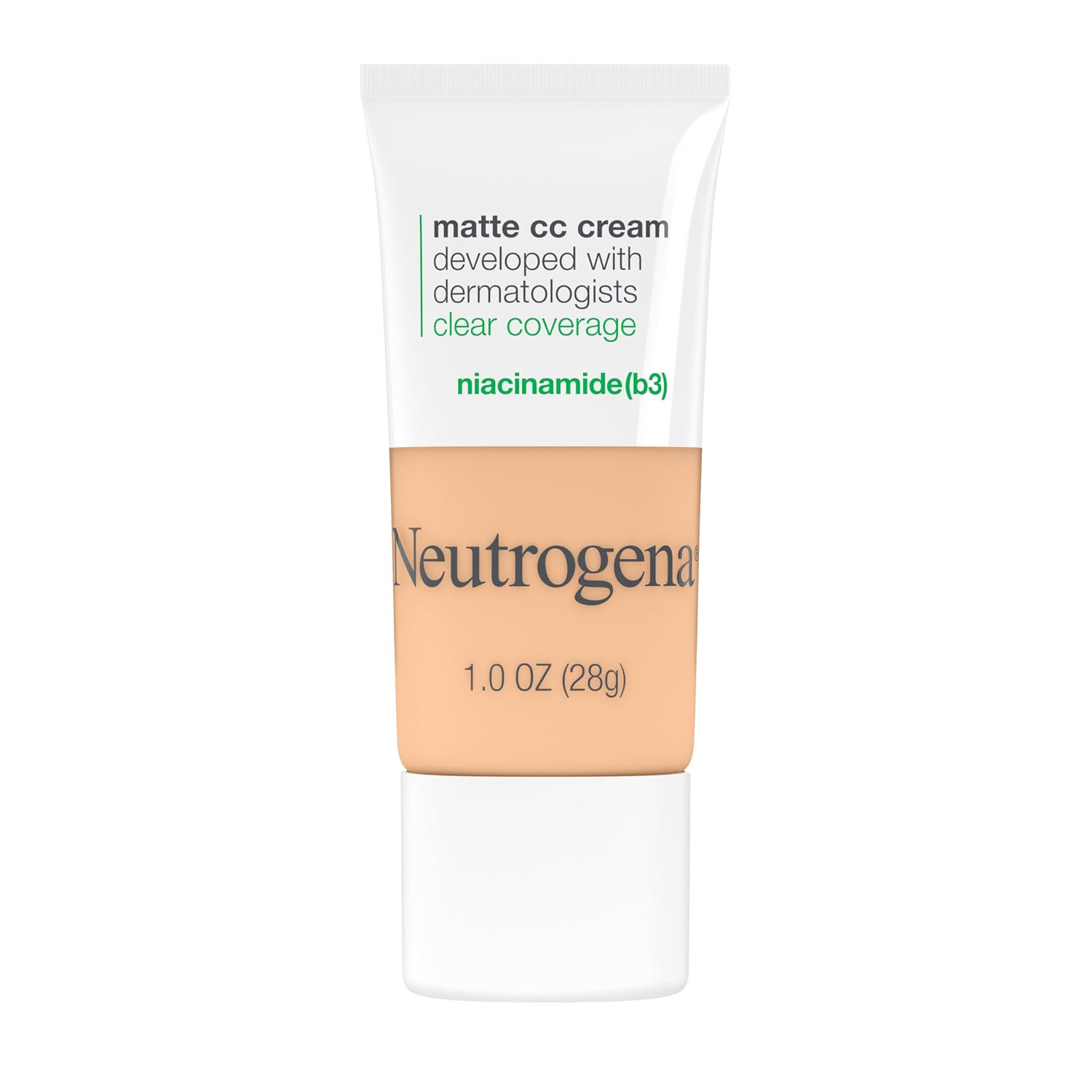 Neutrogena Clear Coverage Flawless Matte CC Cream, Porcelain, 1 oz | Full-Coverage Color Correcting Cream Face Makeup with Niacinamide (b3), Hypoallergenic, Oil Free & Fragrance Free