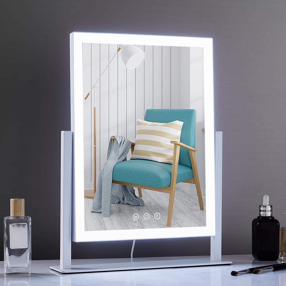 HIEEY Lighted Makeup Mirror, 17.3" x 13" Hollywood Vanity Mirror with Lights, Three Color Lighting Modes, and 5X Magnification Mirror, Smart Touch Control, 360°Rotation (White,Gift Box) - Image 4