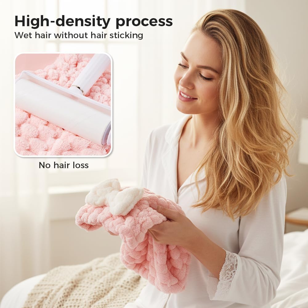2 PCS Absorbent Hair Towel Wrap for Wet Hair, 2026 New Cute Bow Design Microfiber Hairs Towel, Dry Quick Hairs Turban Wrap for Home and Travel, Soft and Lightweight Shower Caps Women (White and Pink) - Image 5