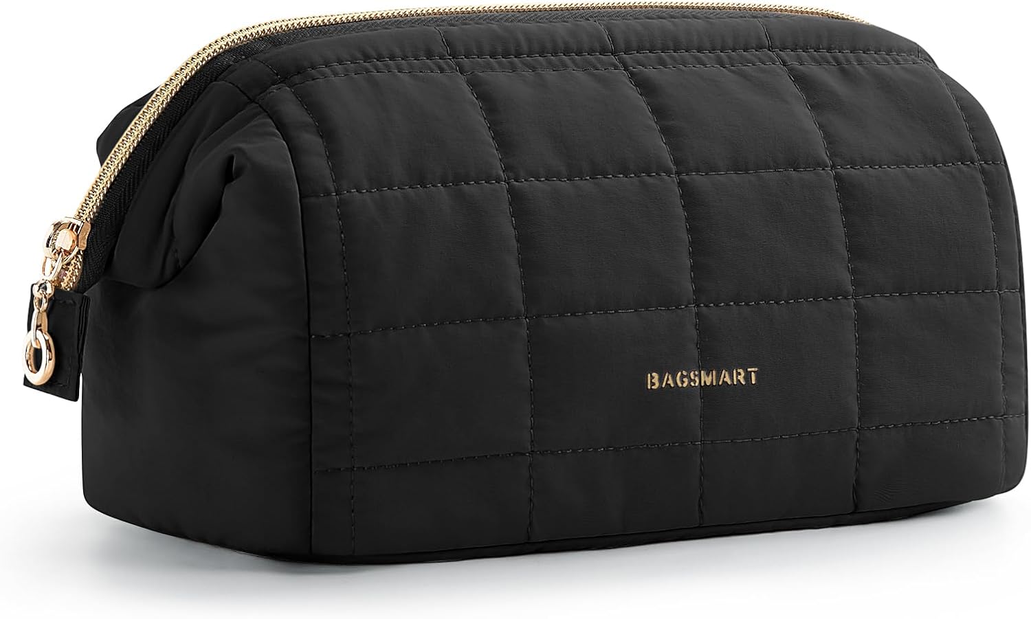 BAGSMART Makeup Bag Travel Toiletry Bag, Wide-open Zipper Pouch, Black | Puffy Padded, Travel Essentials, Make Up Bag, For Women, Makeup Organizer, Toiletries Accessories Brushes