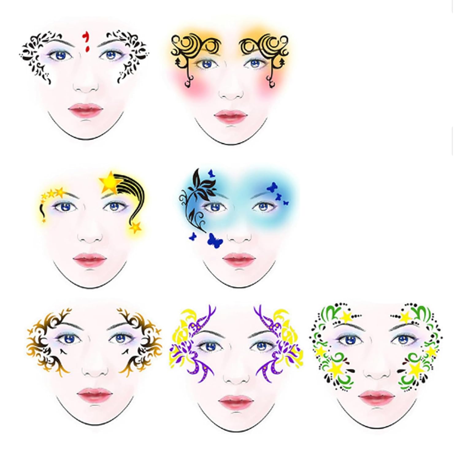 Reusable Face Paint Stencil Body Painting Template 7Styles Set Flower Facial Design Creative Makeup Tools for Art - Image 9