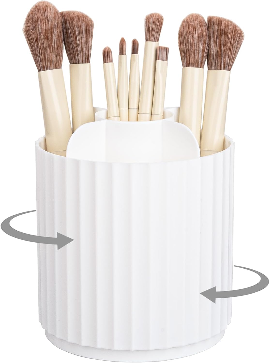 360 Rotating Makeup Brush Holder Make Up Brushes Organizer, Stripe White | Spinning Makeup Brush Cup Cosmetics Container Pen Holder Lipsticks Storage for Vanity, Dresser