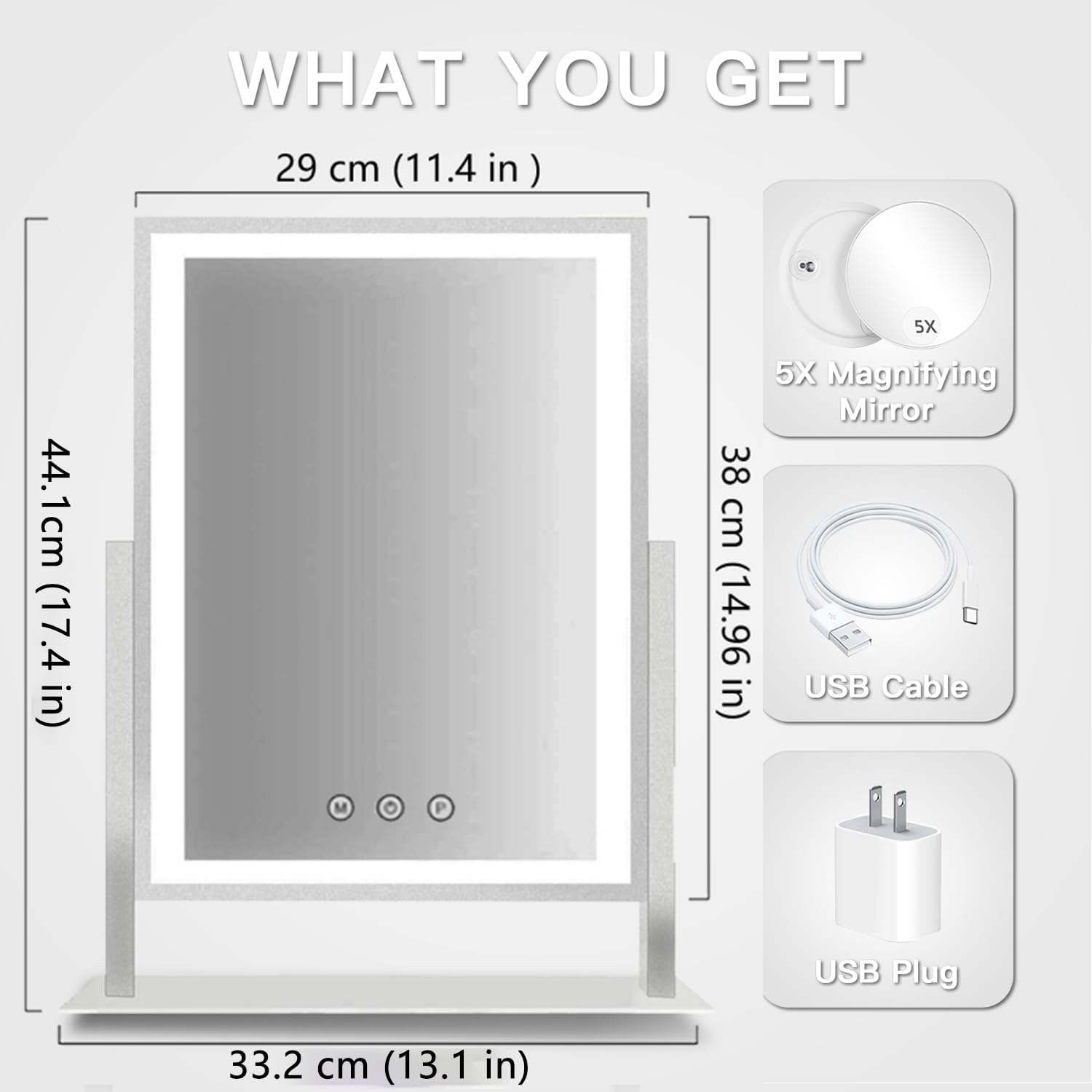 HIEEY Lighted Makeup Mirror, 17.3" x 13" Hollywood Vanity Mirror with Lights, Three Color Lighting Modes, and 5X Magnification Mirror, Smart Touch Control, 360°Rotation (White,Gift Box) - Image 2