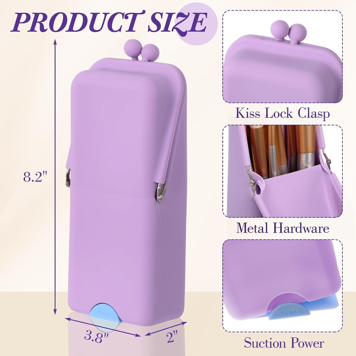 Kacctyen Makeup Brush Case Silicone Standing Makeup Brush Holder,Purple | Silicone Make up Travel Bag with Suction Portable Cosmetic Organizer Phone Stand Pouch for Travel Home Back to School Use - Image 2