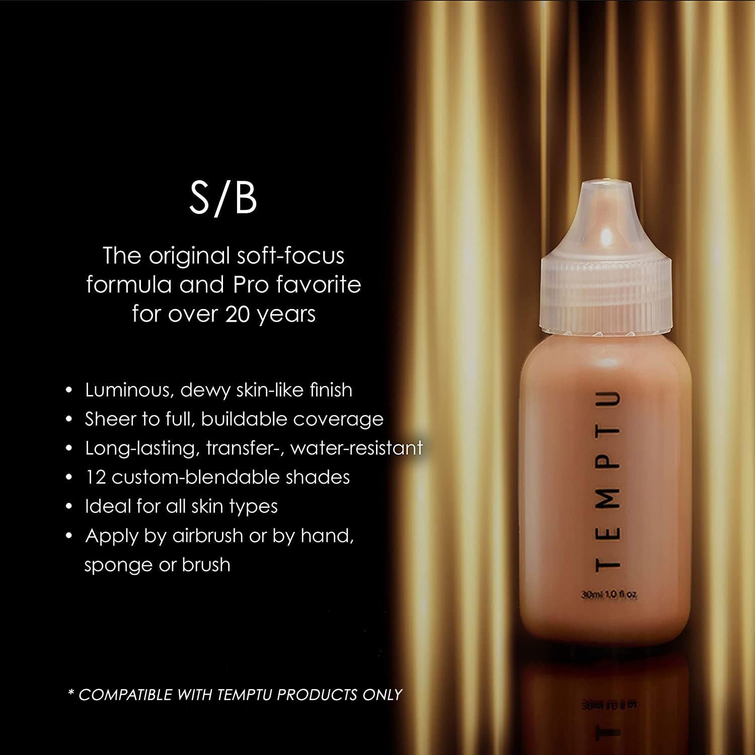 TEMPTU S/B Silicone-Based Airbrush Foundation: Professional Long-Wear Liquid Makeup, Sheer To Full Coverage For A Hydrated, Healthy-Looking Glow & Luminous, Dewy Finish On All Skin Types, 12 Bottles: Starter Set, 0.25 Fl Oz - Image 5