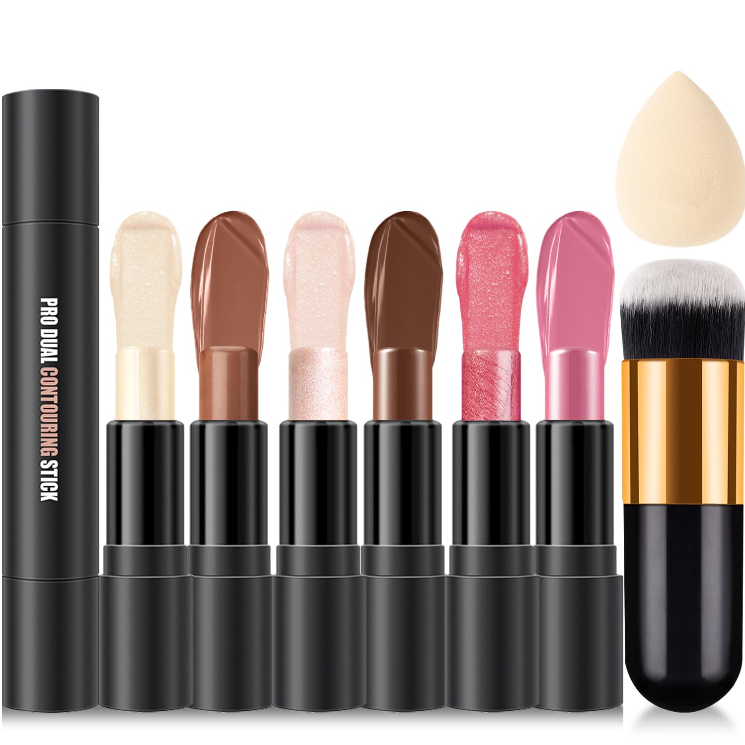 6 Colors Cream Contour Stick Kit, Shades with Highlighter Blush Bronzer | for Sculpt the Cheeks,Long Lasting,Waterproof,Matte & Dewy Finish for Woman (SET A)