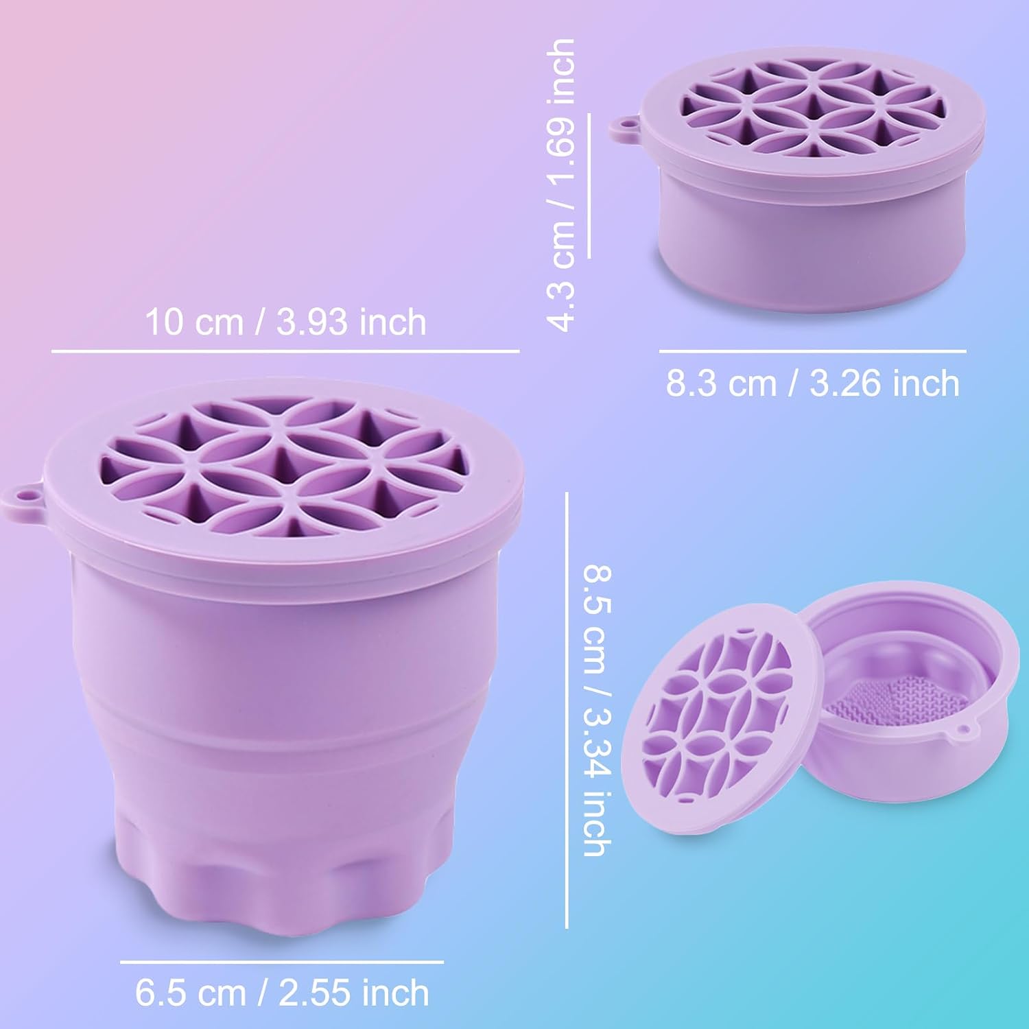 Makeup Brushes Cleaner Mat with Brush Storage Holder, Folding Portable Washing Tool for Makeup Brush Cleaning, 2 In 1 Silicone Brush Cleaner Pad & Cosmetic Brush Organizer Rack (Purple) - Image 2