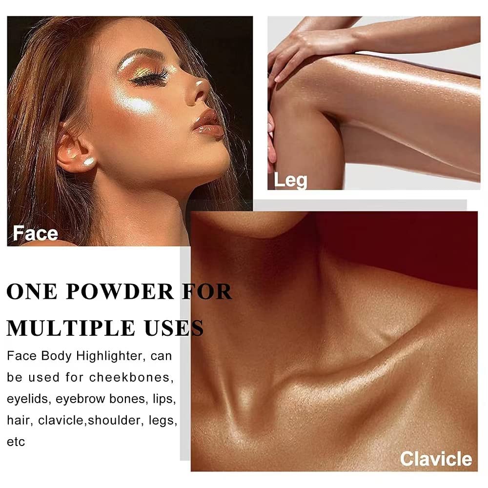 Glitter Powder Highlighter Makeup, Body Brightens the Natural Three-Dimensional Face Blusher Fairy Highlight Patting Powder. (01#White Moonbeam) - Image 5