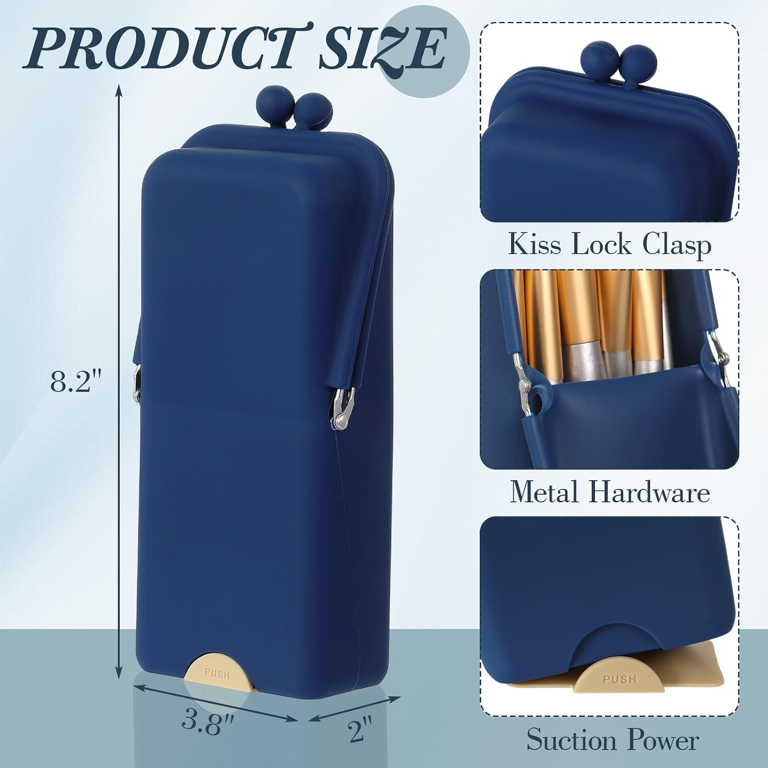 Kacctyen Makeup Brush Case Silicone Standing Makeup Brush Holder,Navy | Silicone Make up Travel Bag with Suction Portable Cosmetic Organizer Phone Stand Pouch for Travel Home Back to School Use - Image 2