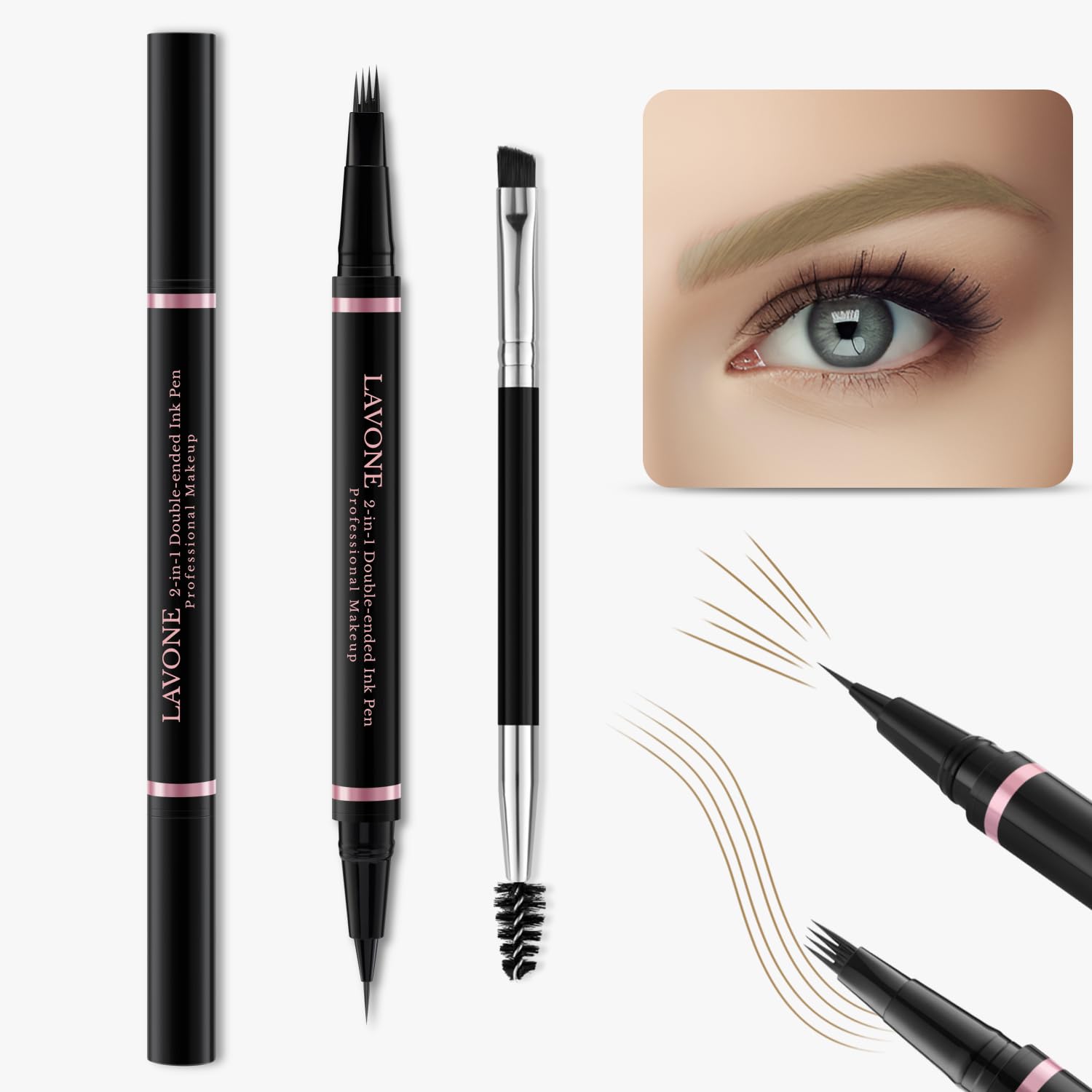 LAVONE Eyebrow Pen Kit, Waterproof Brow Pencil,Pomade,Eyeliner, Dark Blonde | 4-in-1 eyebrow makeup kit, brow brush, long-lasting,smudge-proof,waterproof, eyebrow pencils for women, natural & full brows - Image 2