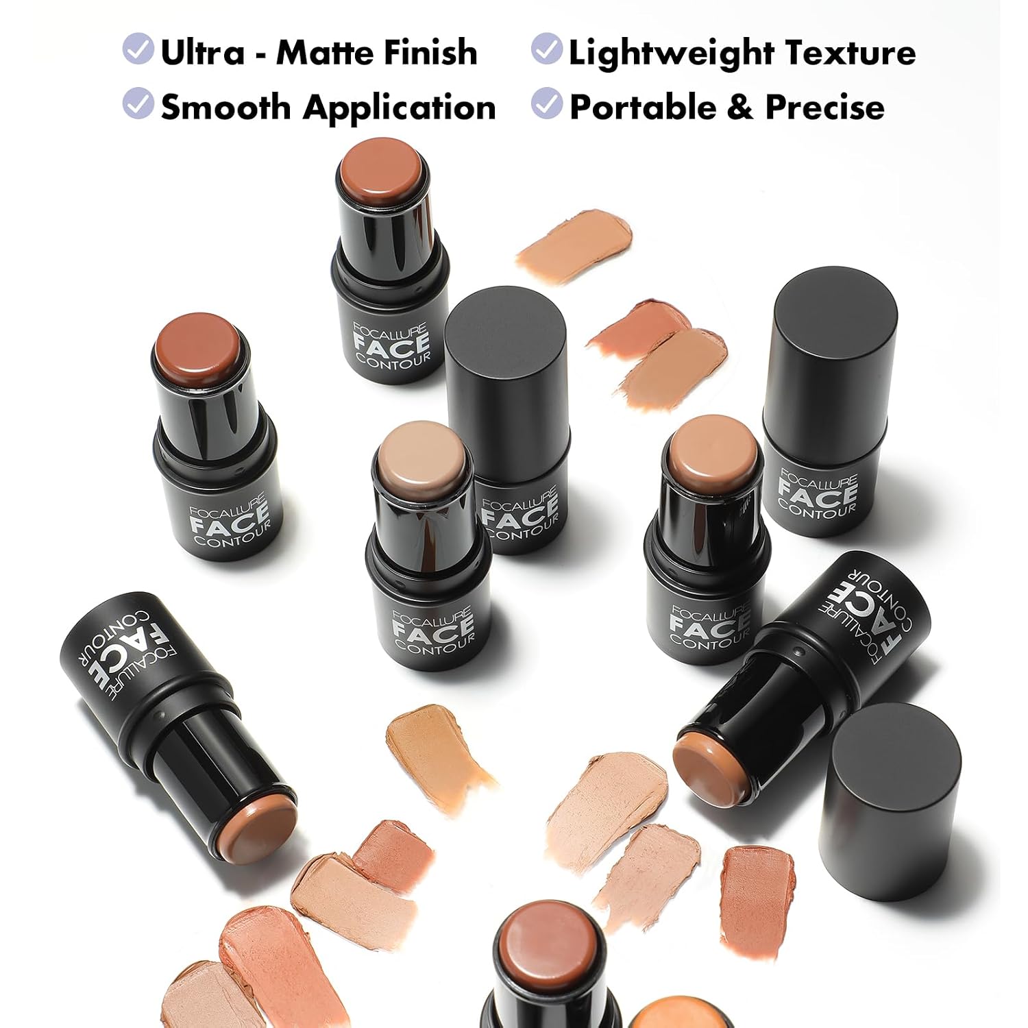 FOCALLURE Contour Stick - Cool-toned Satin Matte Finish, Light-Medium | Creamy Texture, Easy to Blend, Buildable Coverage, Long-lasting, Waterproof, 3D Effect for Cheekbones, Nose & Jawline, MOCHA - Image 3