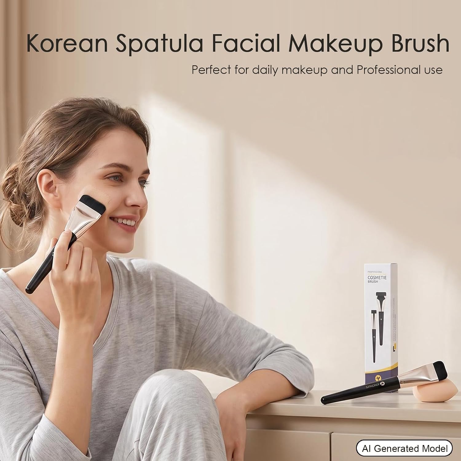 2Pcs Flat Foundation Brush, Korean Spatula Facial Makeup Brush, Ultra Thin Concealer Contour Brush for Liquid Cream Blending - Image 4
