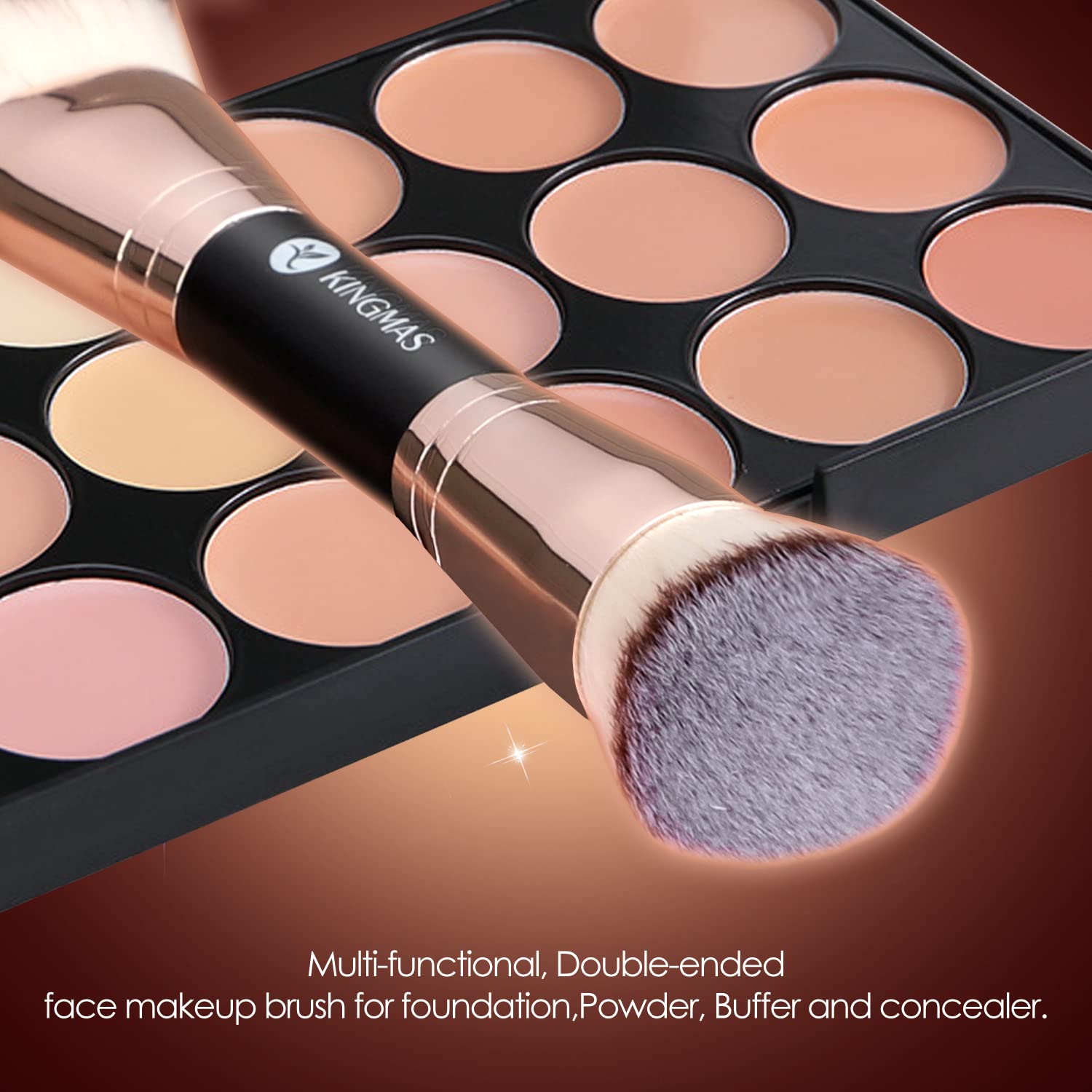 Foundation Brush, Premium Dual Powder Concealer Makeup Brush | Double Ended Contour Brushes Flat & Angled Top for Blending Liquid Powder Concealer Cream Blush - Image 5