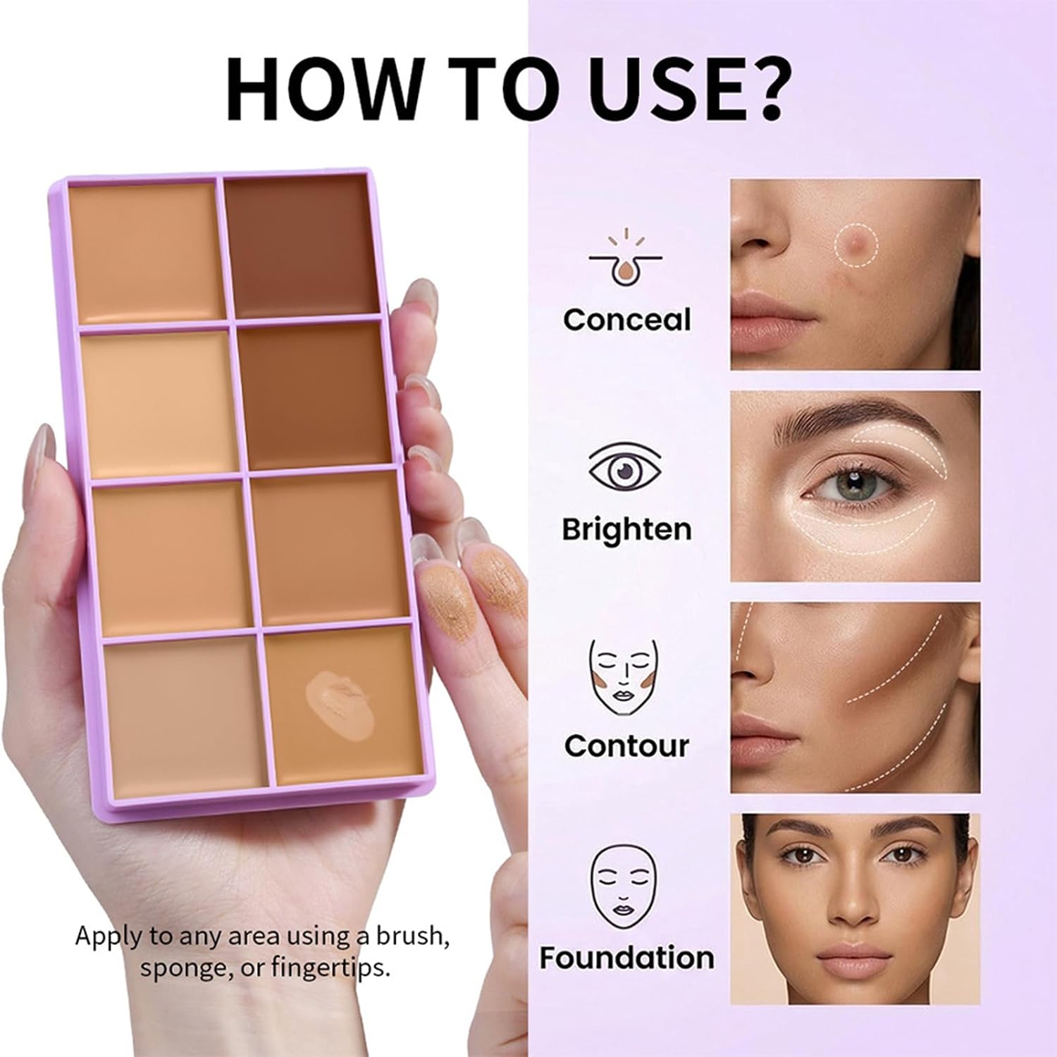 8Color Cream Concealer Foundation Palette,Soft Matte Cream Concealer,Medium | Long-Lasting & Smudge Blendable, Full Coverage Contour Palette,Colour Correcting for Dark Circles Acne & Redness,Acne,Blemish - Image 2