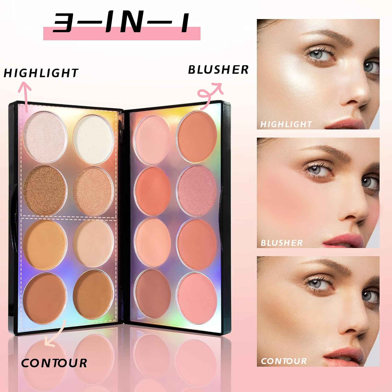 NewBang 16 Colors Blush Contour Highlighter Makeup Palette with Brush, Matte Mineral Face Blush Powder for Cheek, Bright Shimmer Illuminator Bronzer Professional Facial Beauty Makeup Blushes Set - Image 3