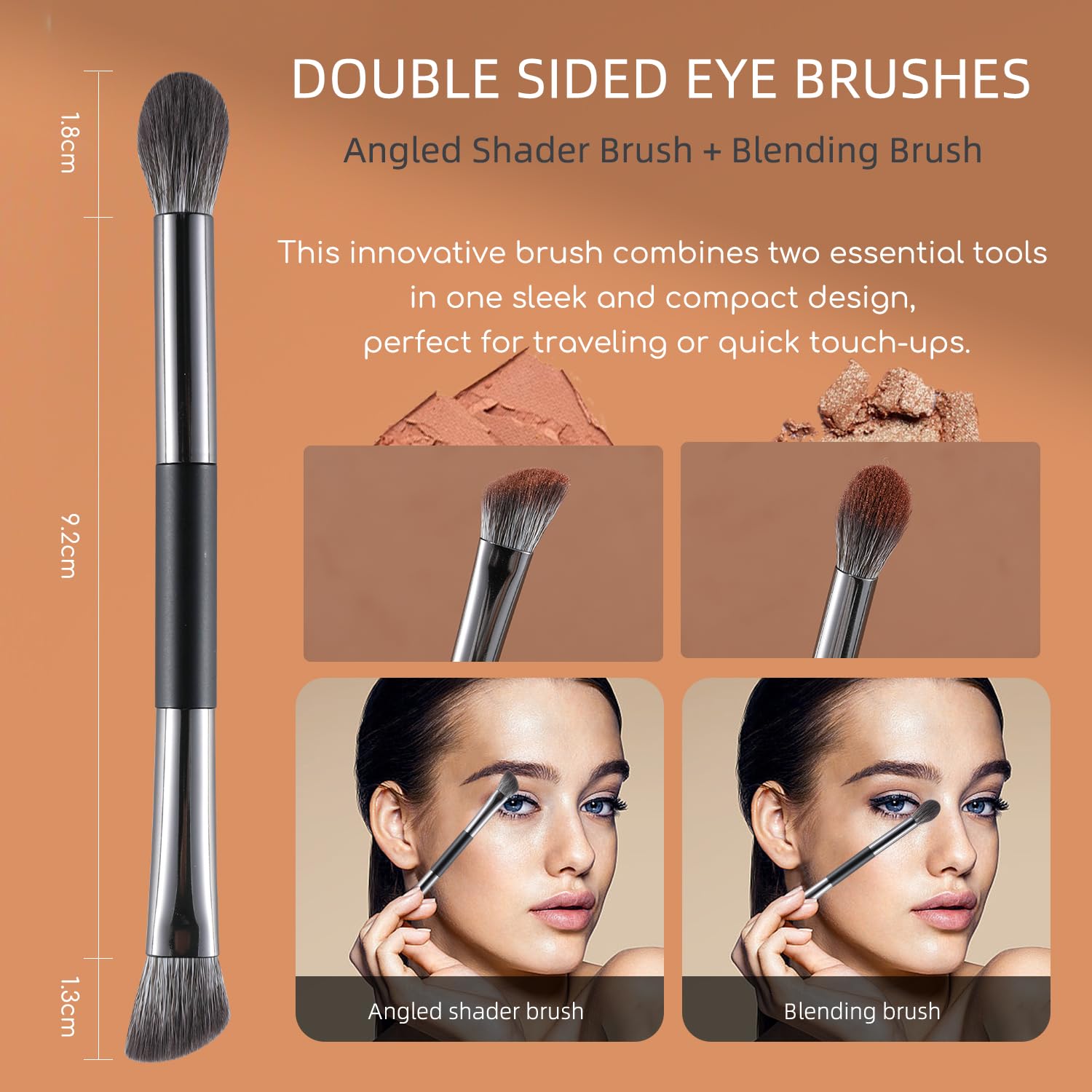 ENERGY Travel Eyeshadow Brush Set, Double Ended | Professional Eye Makeup Brushes with Color removal spone and mirror case - Image 3