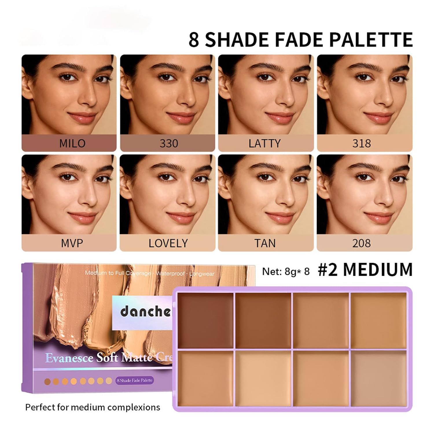 8Color Cream Concealer Foundation Palette,Soft Matte Cream Concealer,Medium | Long-Lasting & Smudge Blendable, Full Coverage Contour Palette,Colour Correcting for Dark Circles Acne & Redness,Acne,Blemish - Image 6