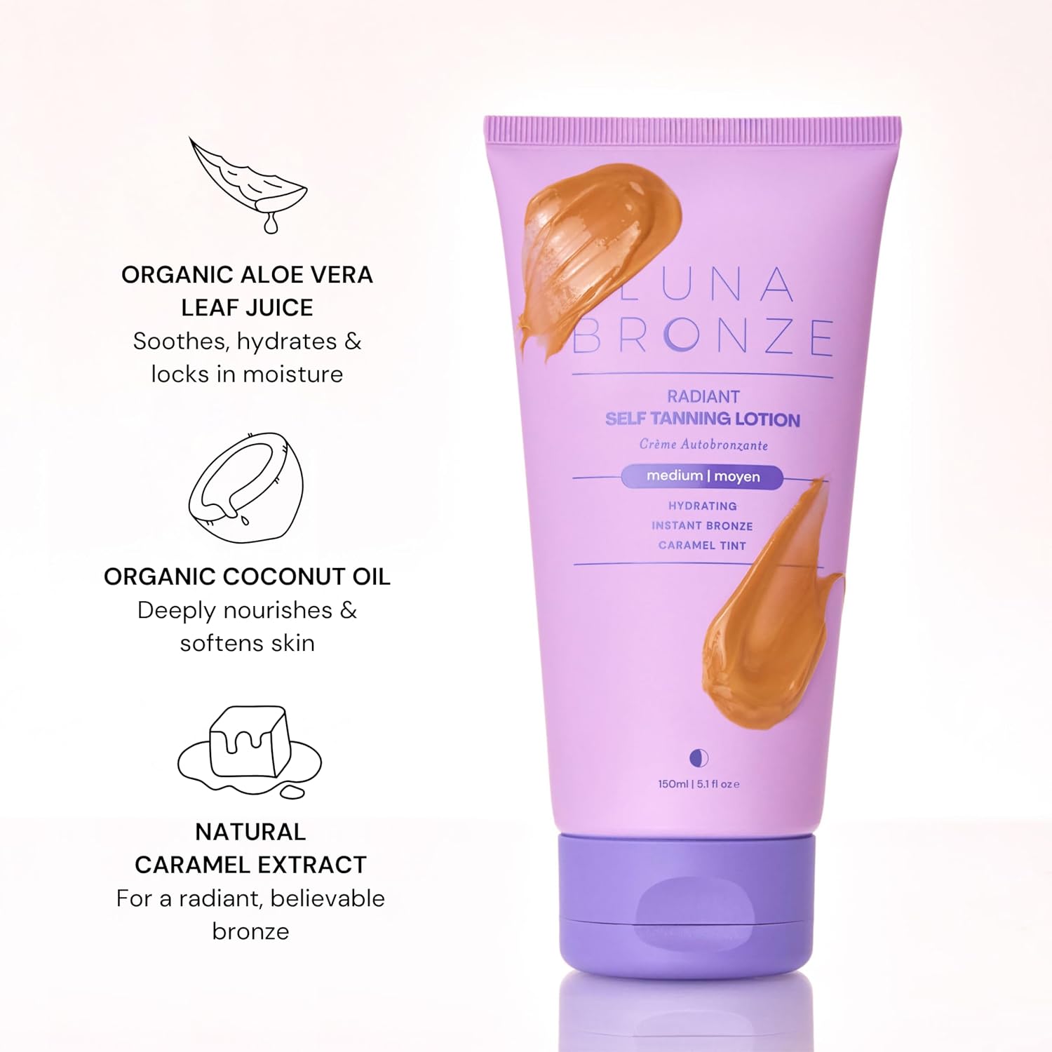 Radiant Self Tanning Lotion | Gradual Sunless Tanner with Natural Caramel Tint | Moisturizing, Non-Irritating for Sensitive Skin | Organic, Vegan, Cruelty Free (150ml/5.07 fl. oz) - Image 4