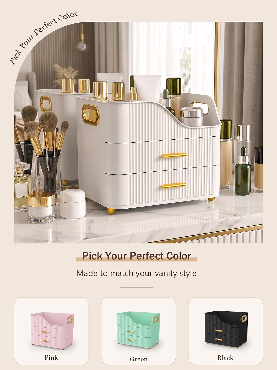 Booklov Large Makeup Organizer for Vanity, Bathroom Countertop, White | Plastic Cosmetic Display Case with Drawers, Beauty Brush Holder for Dresser Counter Skincare Eyeshadow Lipstick Storage - Image 9