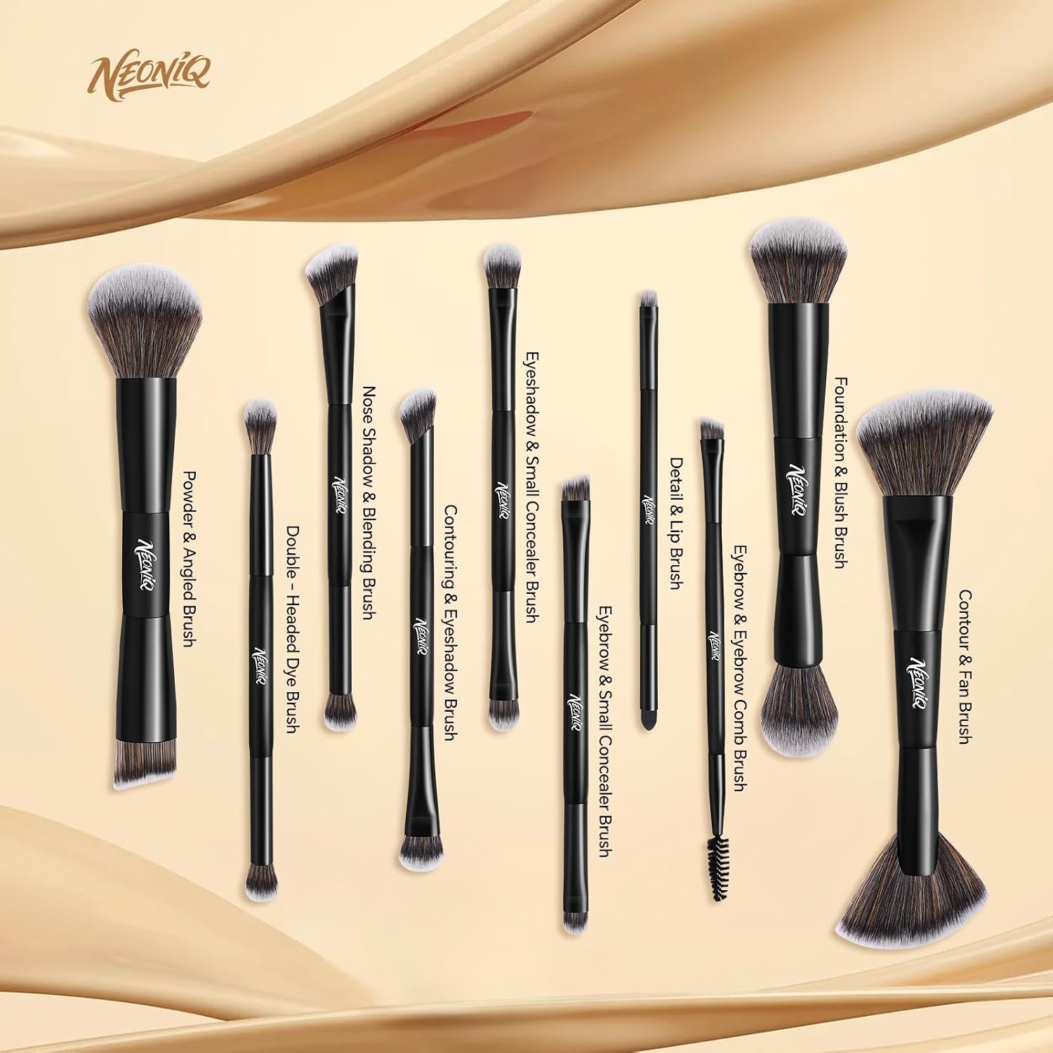 10 PCS Travel Makeup Brush Set With Bag, Makeup Brushes, Double-End Multi-functional Brushes for Foundation Powder Blush Eyeliner Eyeshadows, Professional Face Brush Set(Black) - Image 3