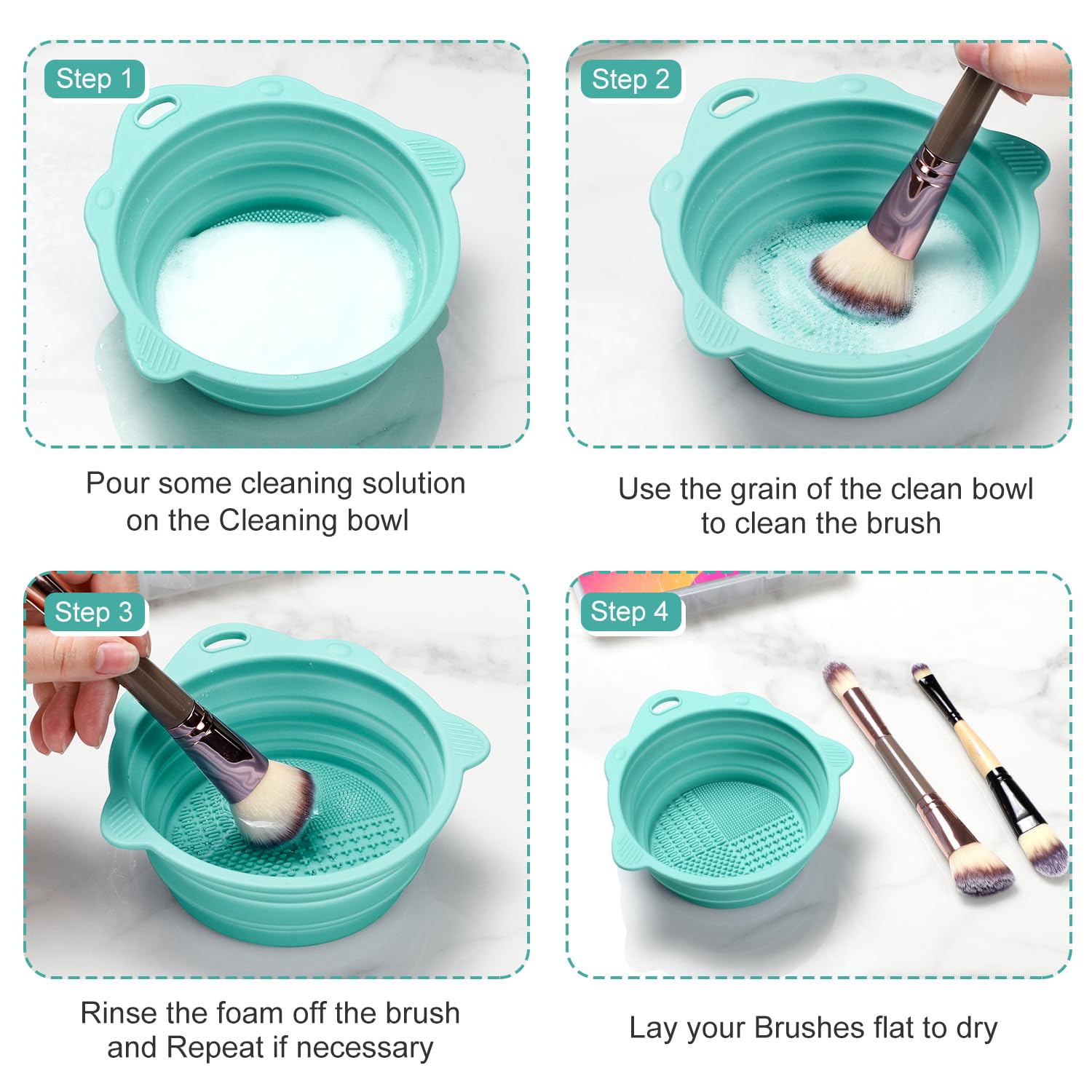 Foldable Silicone Makeup Brush Cleaner Bowl | Portable Cleaning Tool For Brushes, Powder Puffs, Sponges (Green) - Image 6