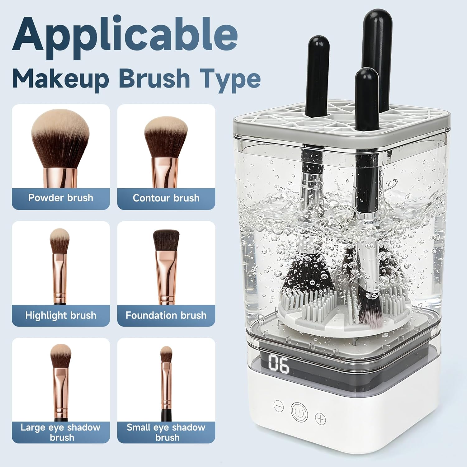 Automatic Electric Makeup Brush Cleaner with Deep-Cleaning Silicone Scrubbers, USB Powered, Fits All Brush Sizes (Eyeshadow, Blush, Foundation), Fast & Easy to Use, Keep Brushes Spotless - Image 3