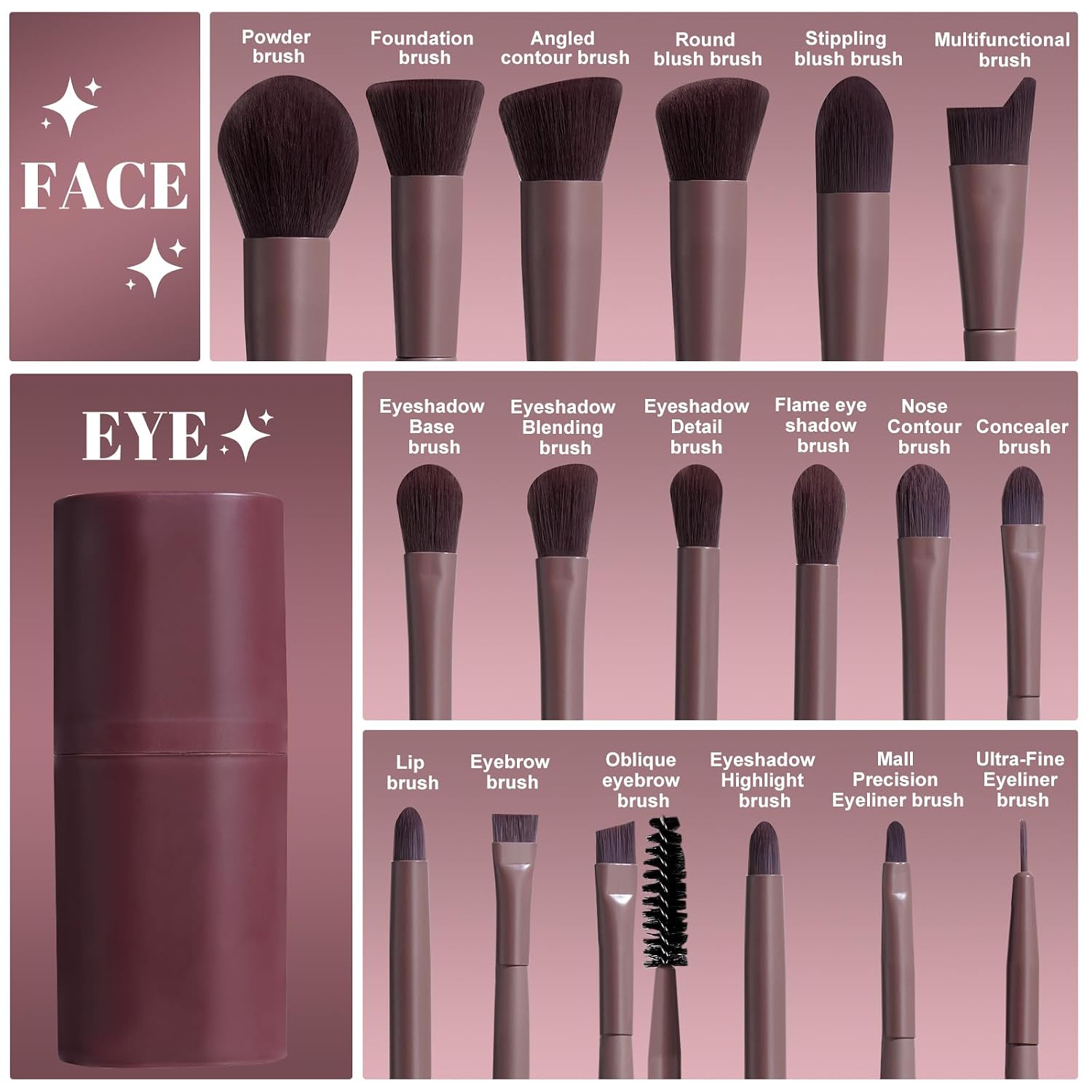 BS-MALL Makeup Brush Set 18 Pcs Premium Synthetic Foundation Powder Concealers Eye shadows Blush Makeup Brushes with black case (D-Brown) - Image 2
