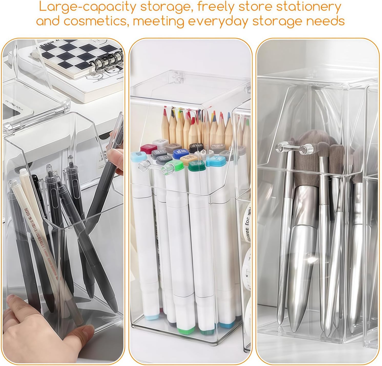 Square Acrylic Cosmetic Brush Organizer with Dustproof Lid, Clear, 9x9x21cm/3.5x3.5x8.3inch, 1pcs, Makeup Storage, Jewellery Storage Container - Image 7
