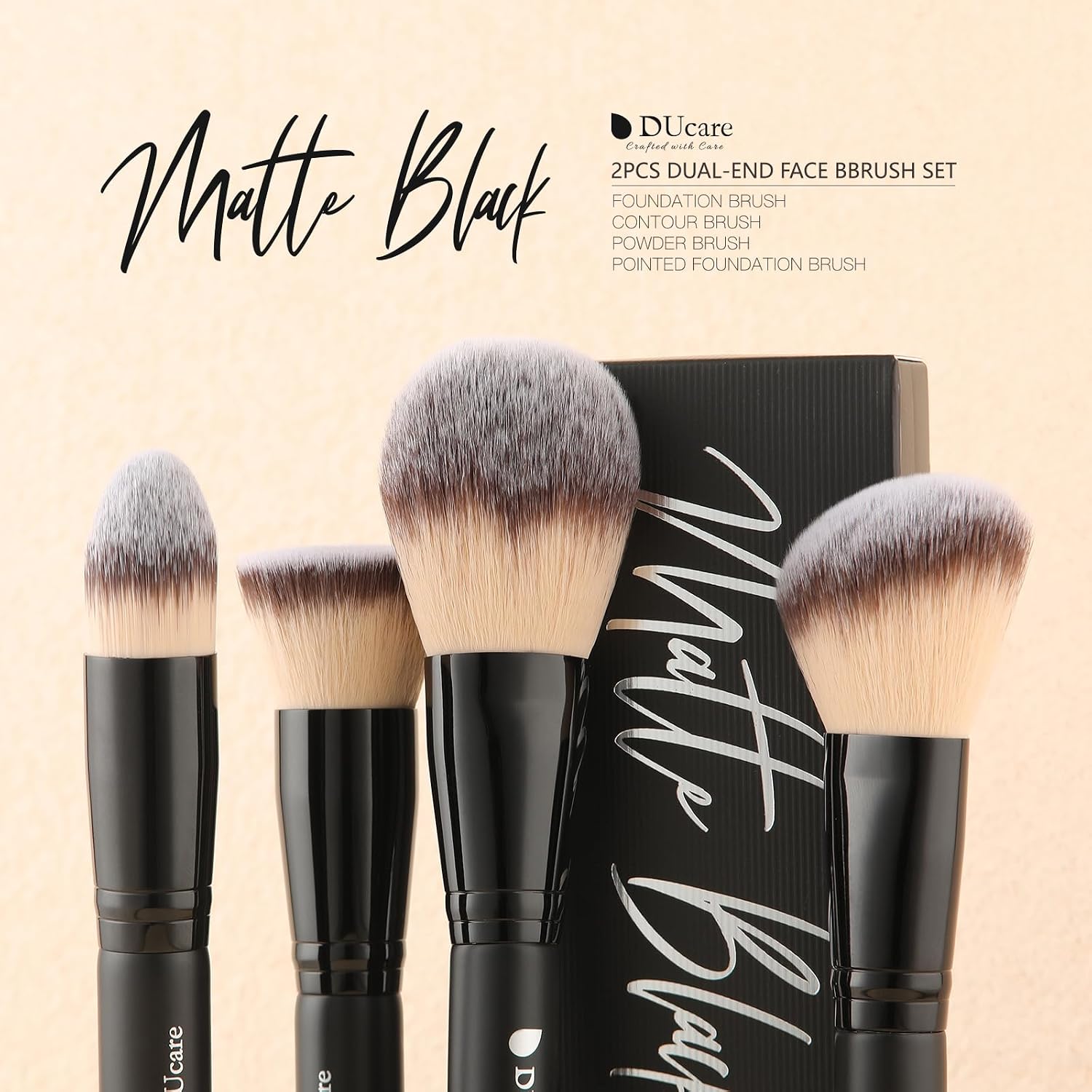 DUcare Foundation Makeup Brushes, 2Pcs Premium Dual-Ended Makeup Brush Foundation, Powder, Buffer & Contour Brushes for Liquid, Cream, Powder, Blending Face Brush, Fit for Home, Travel & Gifting - Image 2