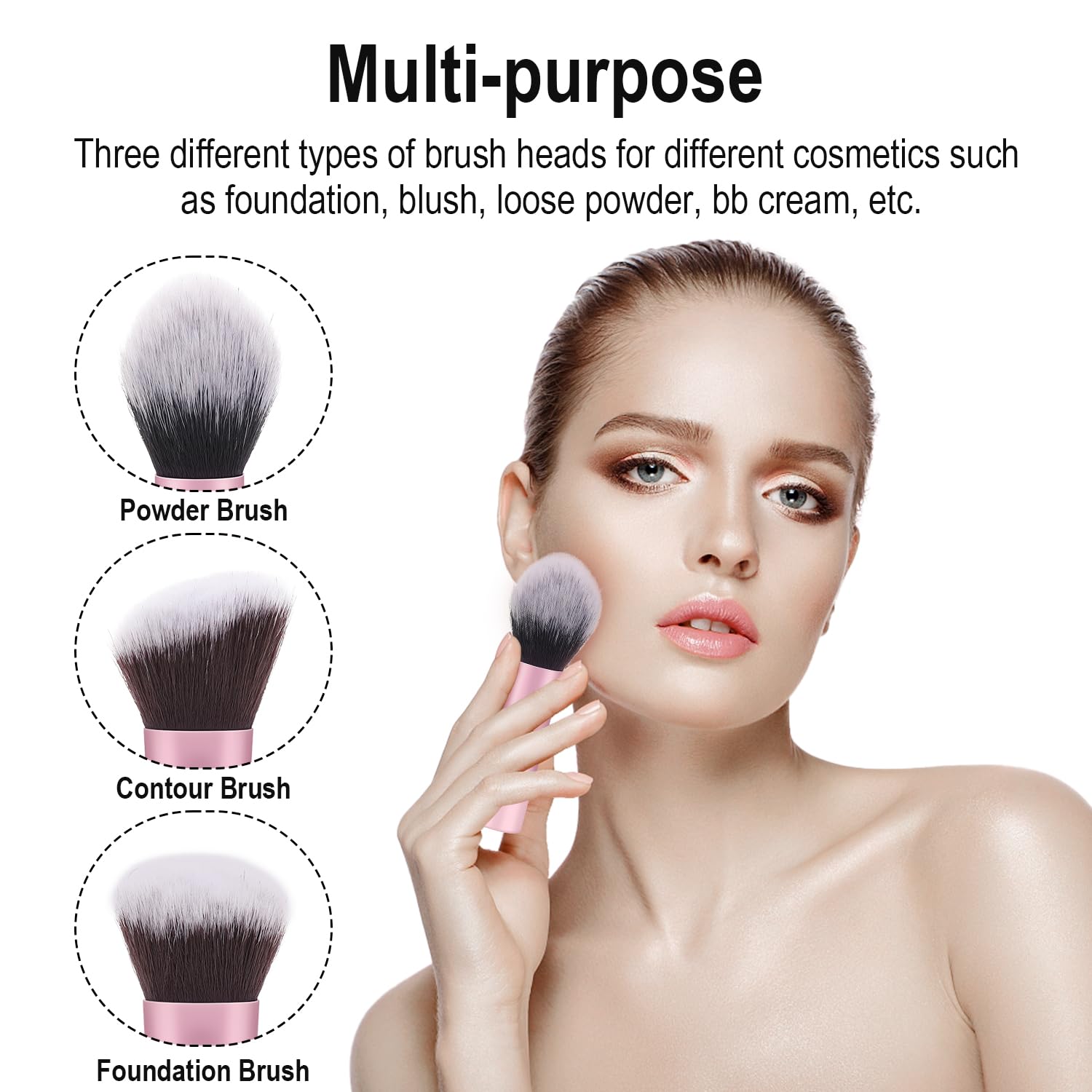 Foundation Contour Powder Brush Set, 3PCS Premium Travel Kabuki Mini Brush | Makeup Brush for Blending Setting Buffing with Liquid, Powder and Cream - Image 4