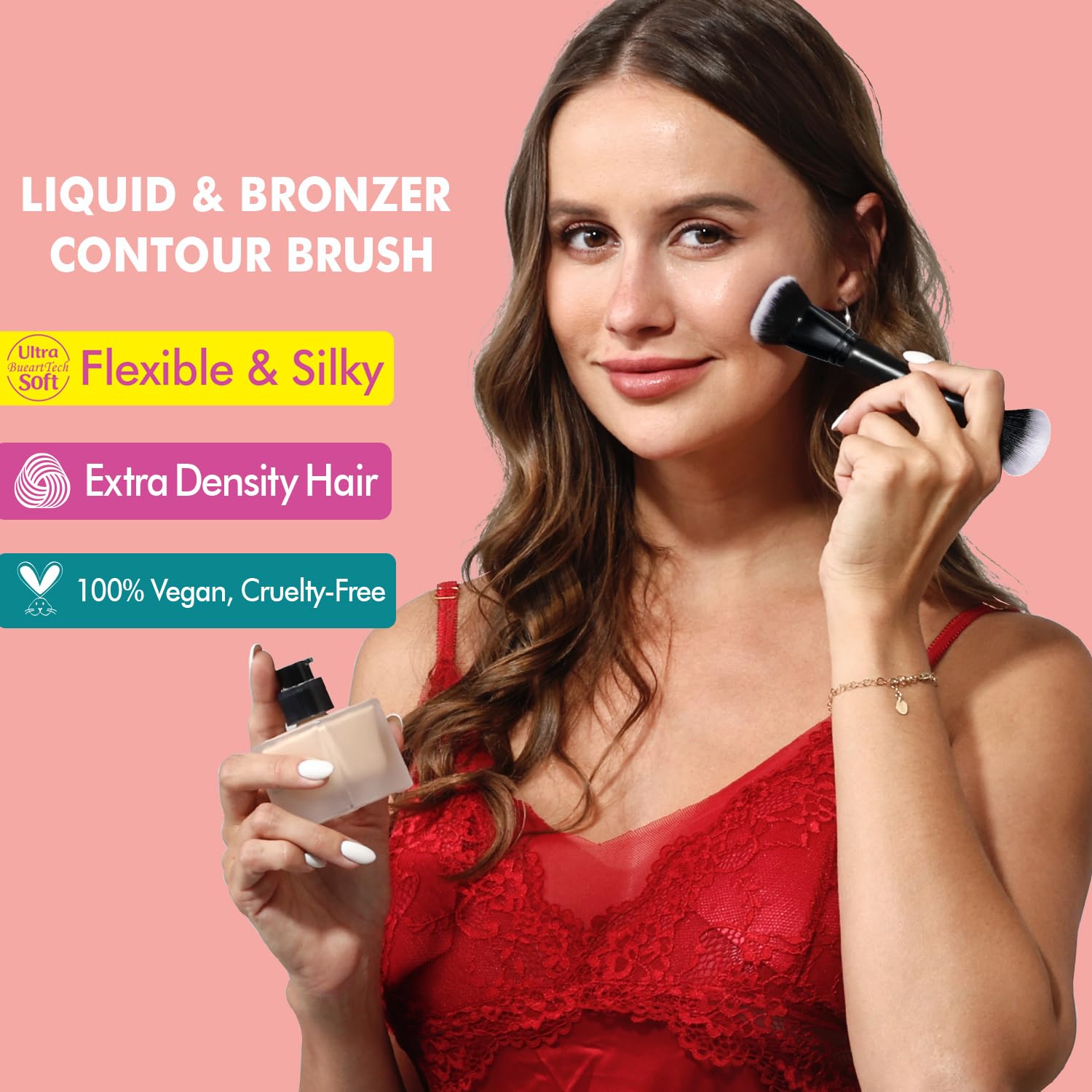 Bueart Design Complexion Duo Brush and Liquid & Bronzer Contour Makeup brushes set with ultra-soft dense hair Double-ended for Foundation Liquid Cream Concealer,Vegan and Cruelty-Free,M18 - Image 4