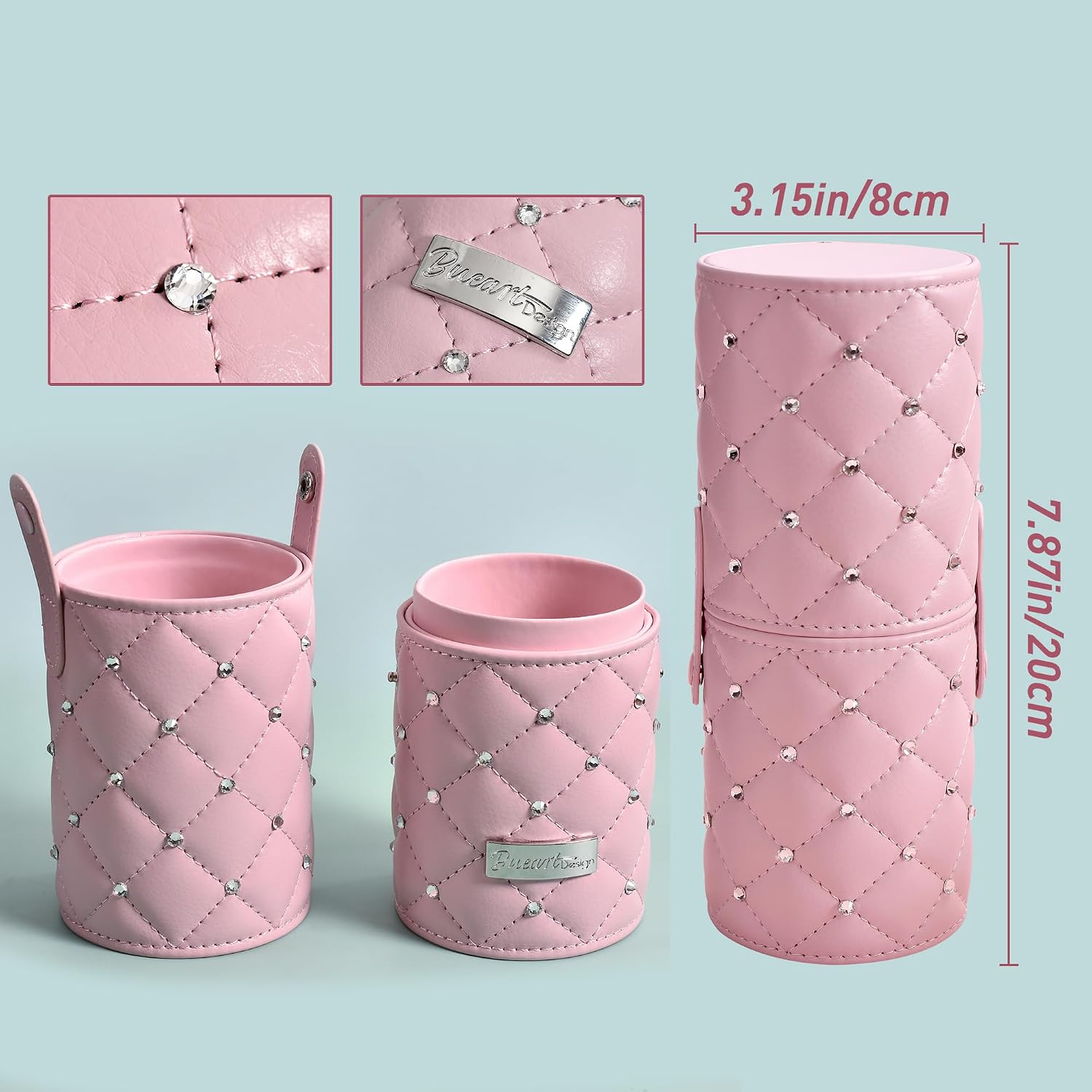 Bueart Design 15Pcs Labeled Makeup Brushes Set with Elegant Pink Holder | Ultra-soft make up brush set for Foundation,Powder,Blush,Blending,Contour,Eyeshadow(15Pcs Silver Pink,Diamond) - Image 5