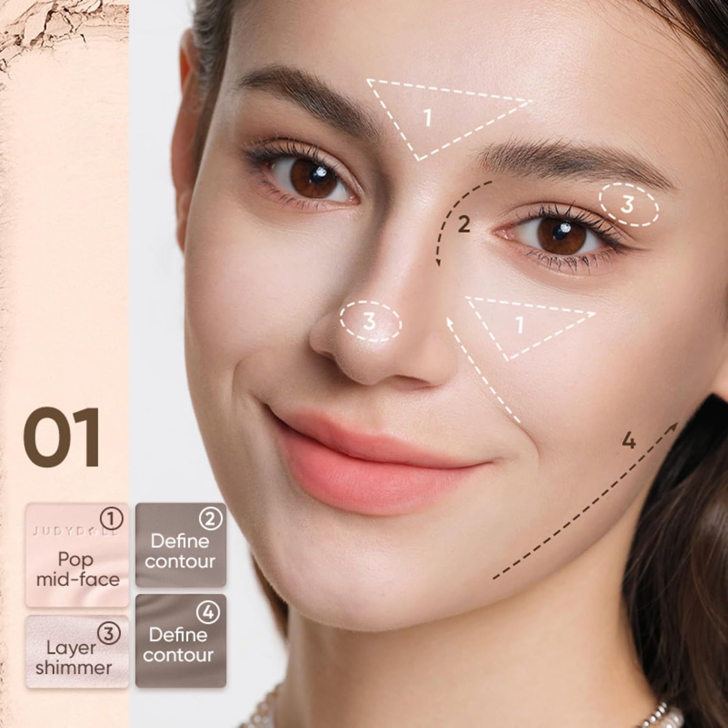 JUDYDOLL Contour Palette Highlighter Makeup Korean Makeup (01 Wave) | Multi-Use Highlight & Contour Makeup Palette, Travel Size Cool Toned Contour, Long Lasting Bronzer, Natural Matte Highlighter - Image 3