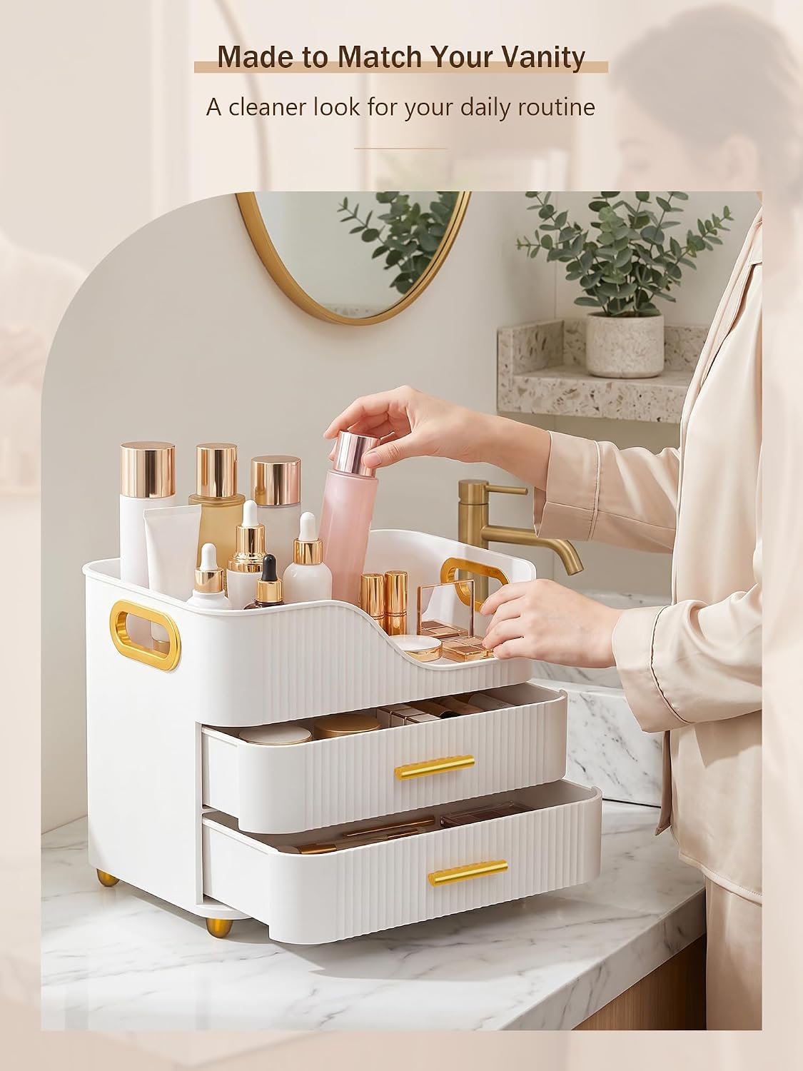 Booklov Large Makeup Organizer for Vanity, Bathroom Countertop, White | Plastic Cosmetic Display Case with Drawers, Beauty Brush Holder for Dresser Counter Skincare Eyeshadow Lipstick Storage - Image 5