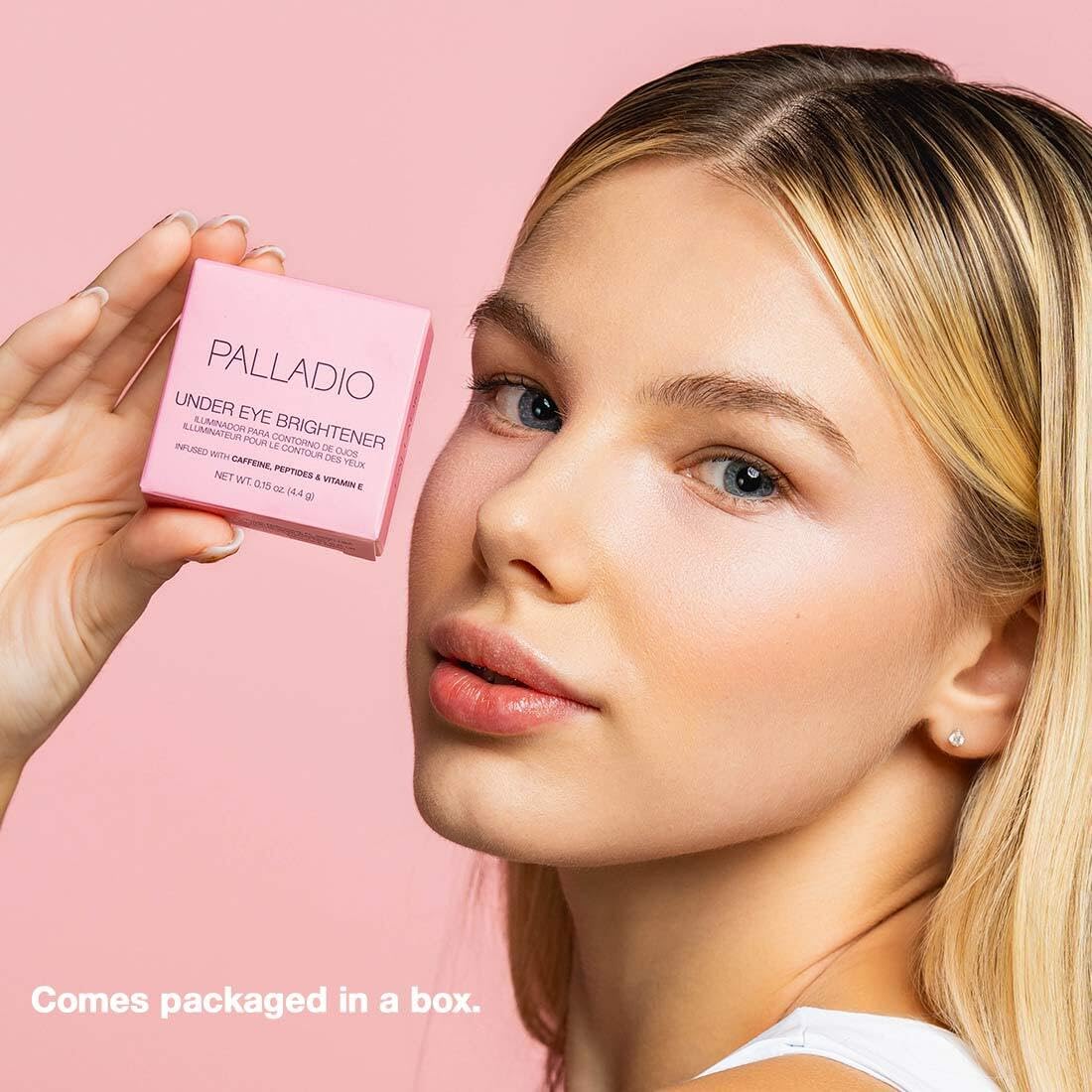 Palladio Under Eye Brightener, Conceal, Brightens, Reduces Appearance of Dark Circles, With Caffeine Peptides & Vitamin E, Tired Skin Color Correcting Brightener & Primer, Light to Medium (Soft Pink) - Image 6