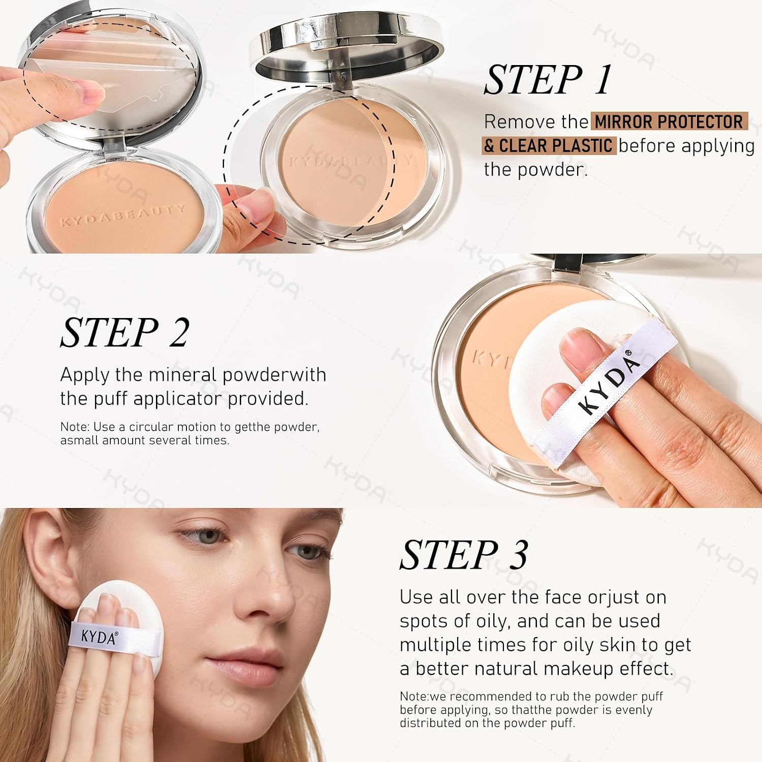KYDA Mineral Powder, SPF 35, 4-in-1 Mineral Pressed Powder Foundation with Concealer and Setting, Matte Weightless Pressed Foundation, Light to Medium Coverage, #PORCELAIN - Image 10