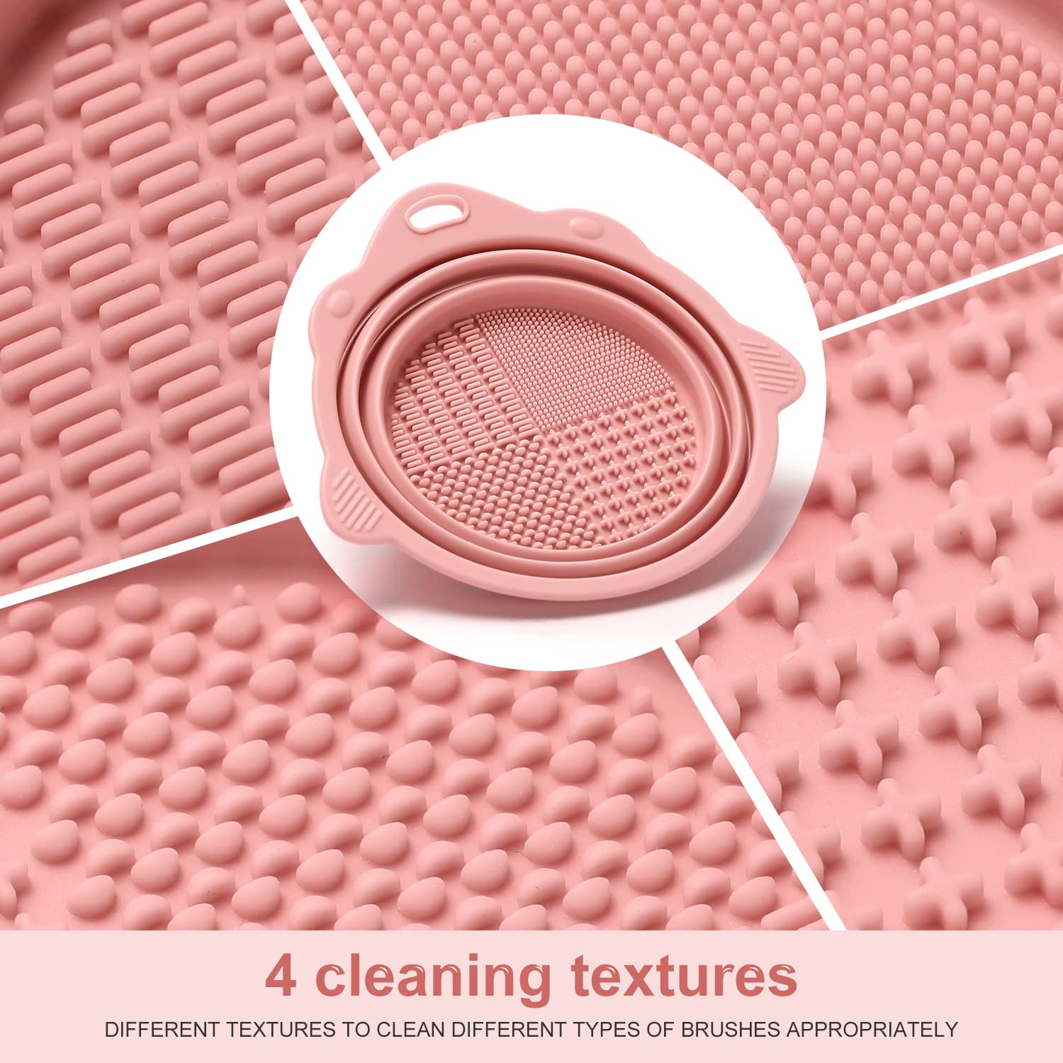 Foldable Silicone Makeup Brush Cleaner Bowl | Portable Cleaning Tool For Brushes, Powder Puffs, Sponges (Pink) - Image 3