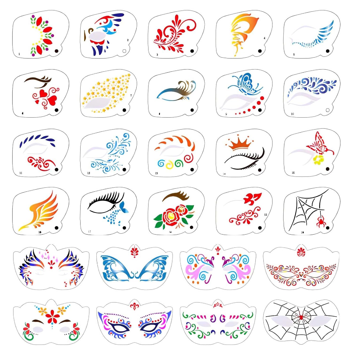 28 pcs Face Paint Stencils Kits Face Painting Stencils Reusable | Reusable Face Tattoo Painting Templates for Kids - Image 5