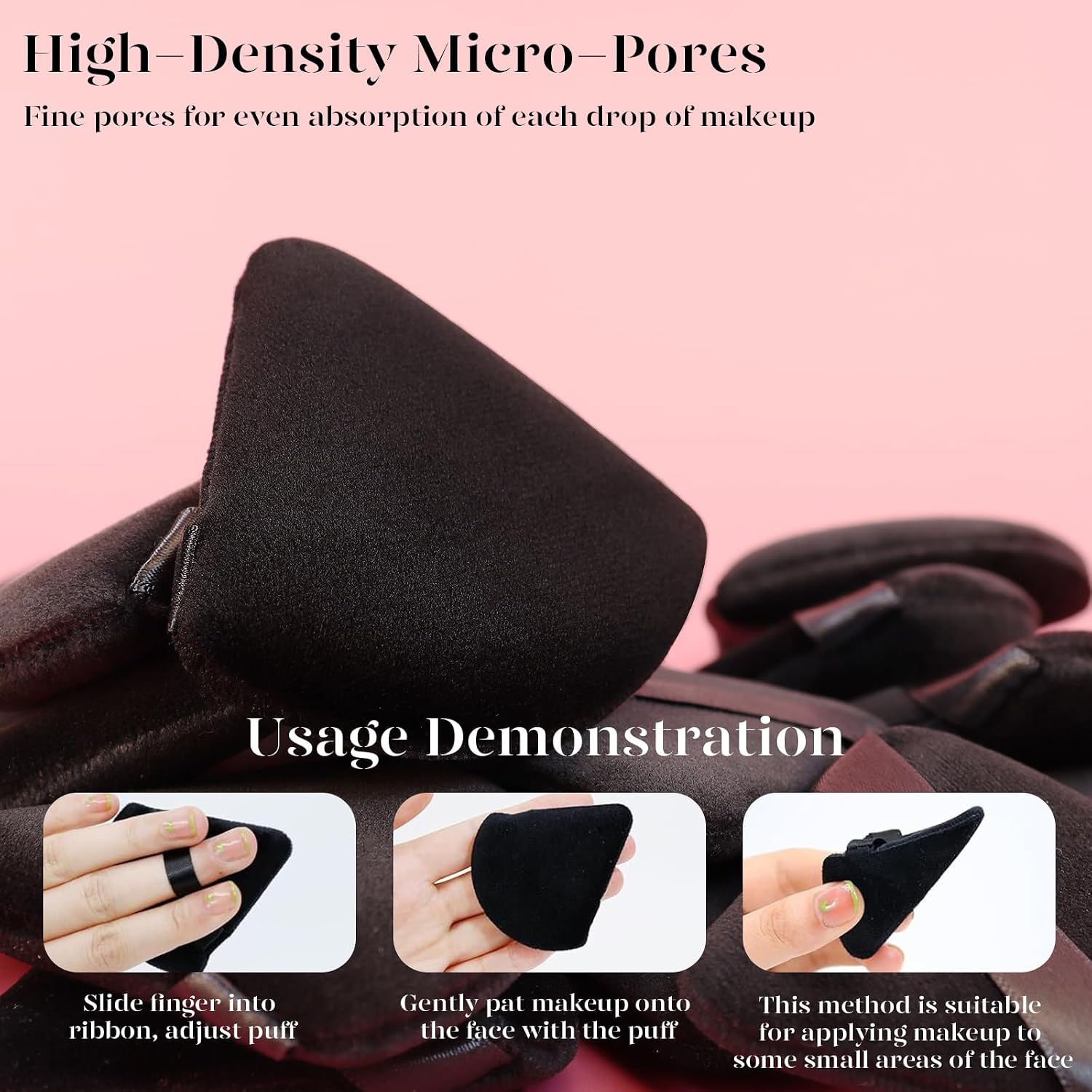 BEAKEY Powder Puff, 12pcs Face Triangle Powder Puffs for Loose & Foundation | Black Velvet Makeup Puff for Contouring & Baking, Ultra-soft Cloud Kiss Makeup Tools for Setting, Reusable & Washable - Image 6