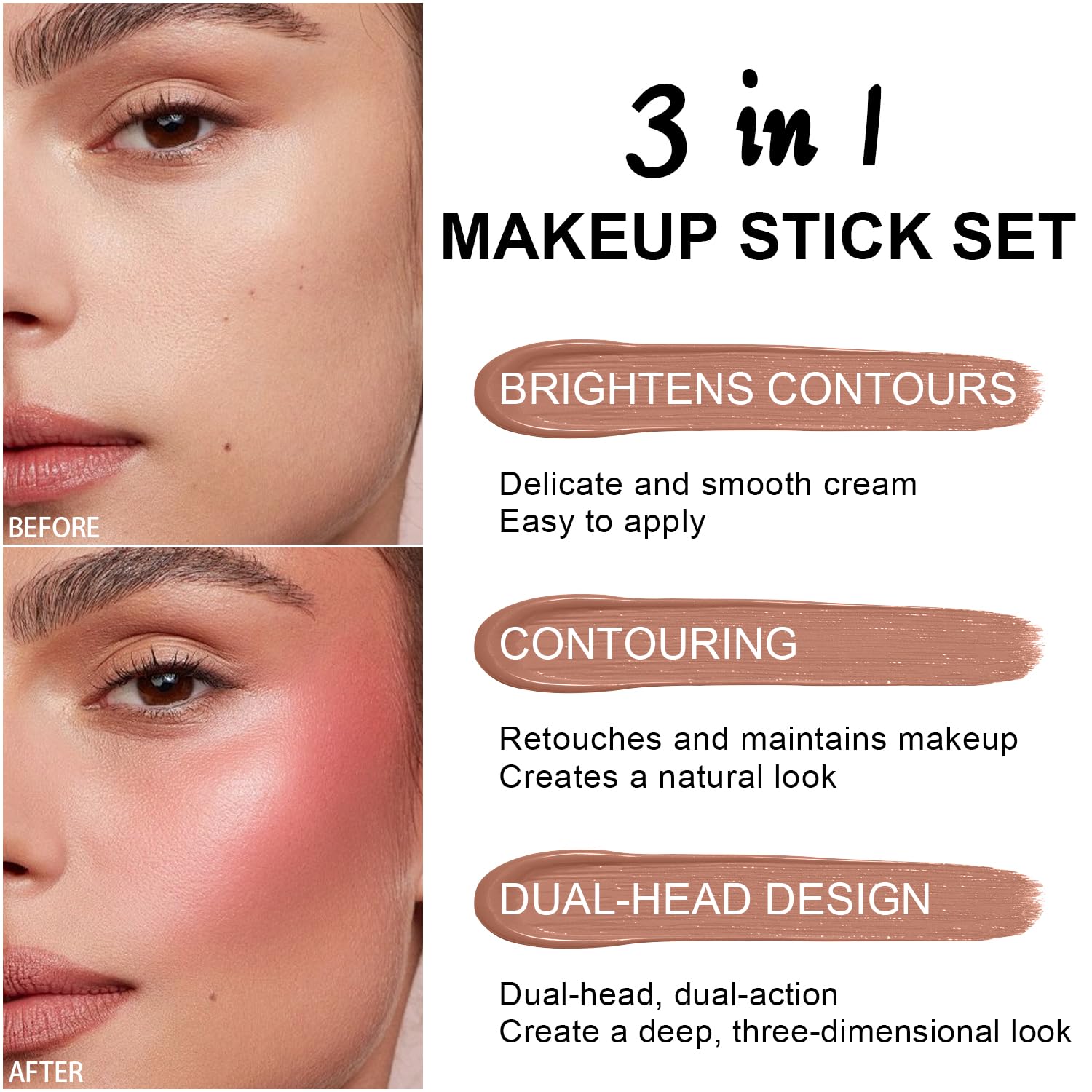 6 Colors Cream Contour Stick Kit, Shades with Highlighter Blush Bronzer | for Sculpt the Cheeks,Long Lasting,Waterproof,Matte & Dewy Finish for Woman (SET A) - Image 4