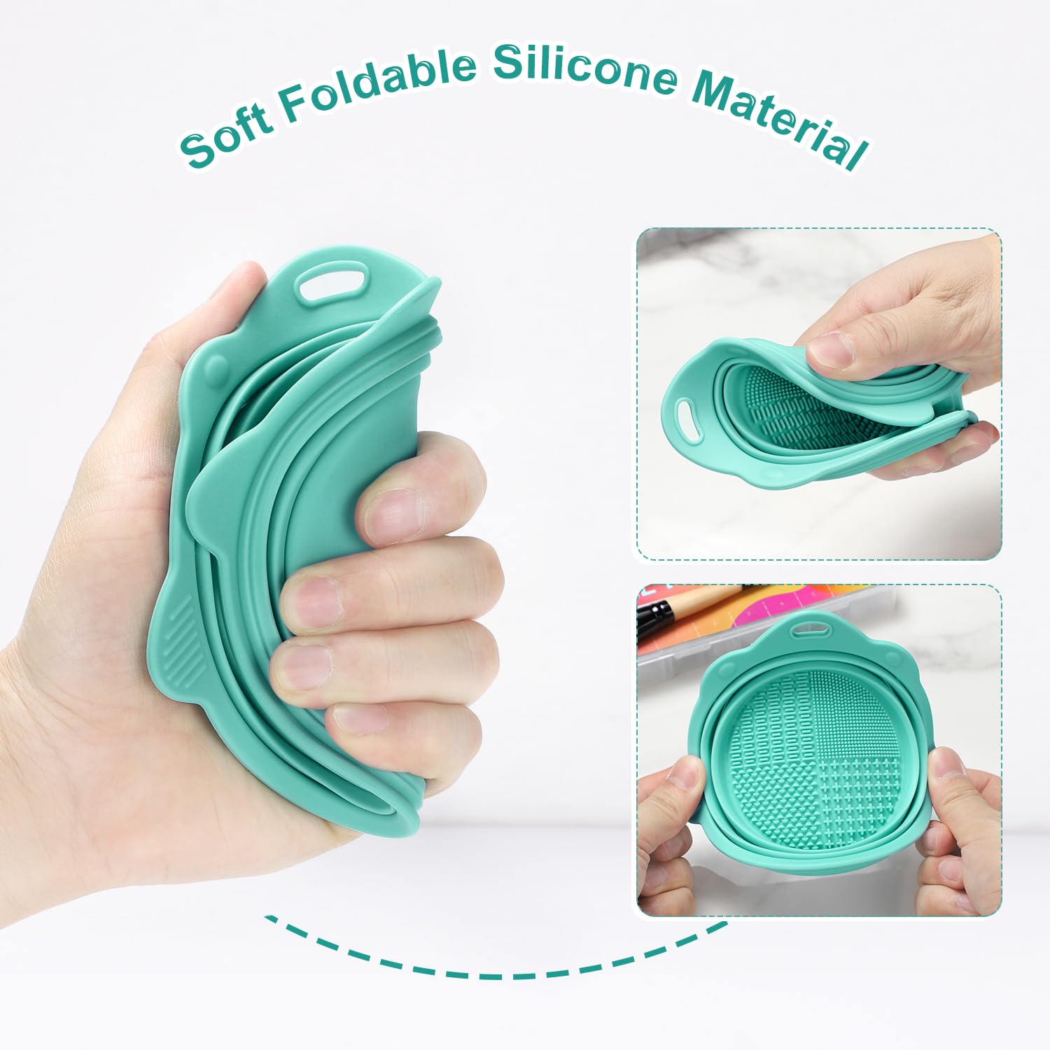 Foldable Silicone Makeup Brush Cleaner Bowl | Portable Cleaning Tool For Brushes, Powder Puffs, Sponges (Green) - Image 7