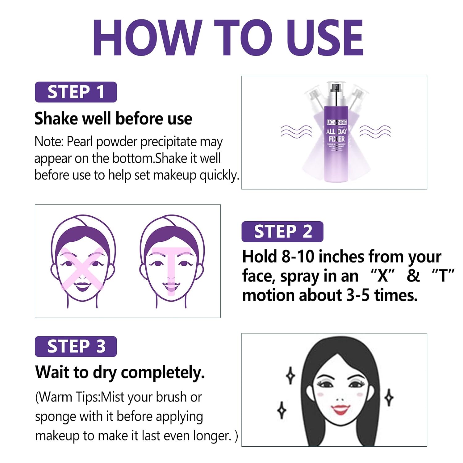 UCANBEMAKEUP Long Lasting Makeup Setting Spray Kit- 6.76 Fl oz Hydrating Matte Finish Mist Lightweight Face Make up Fixer +Travel Size Spray Bottle+Sponge Puff Makeup Set - Image 8
