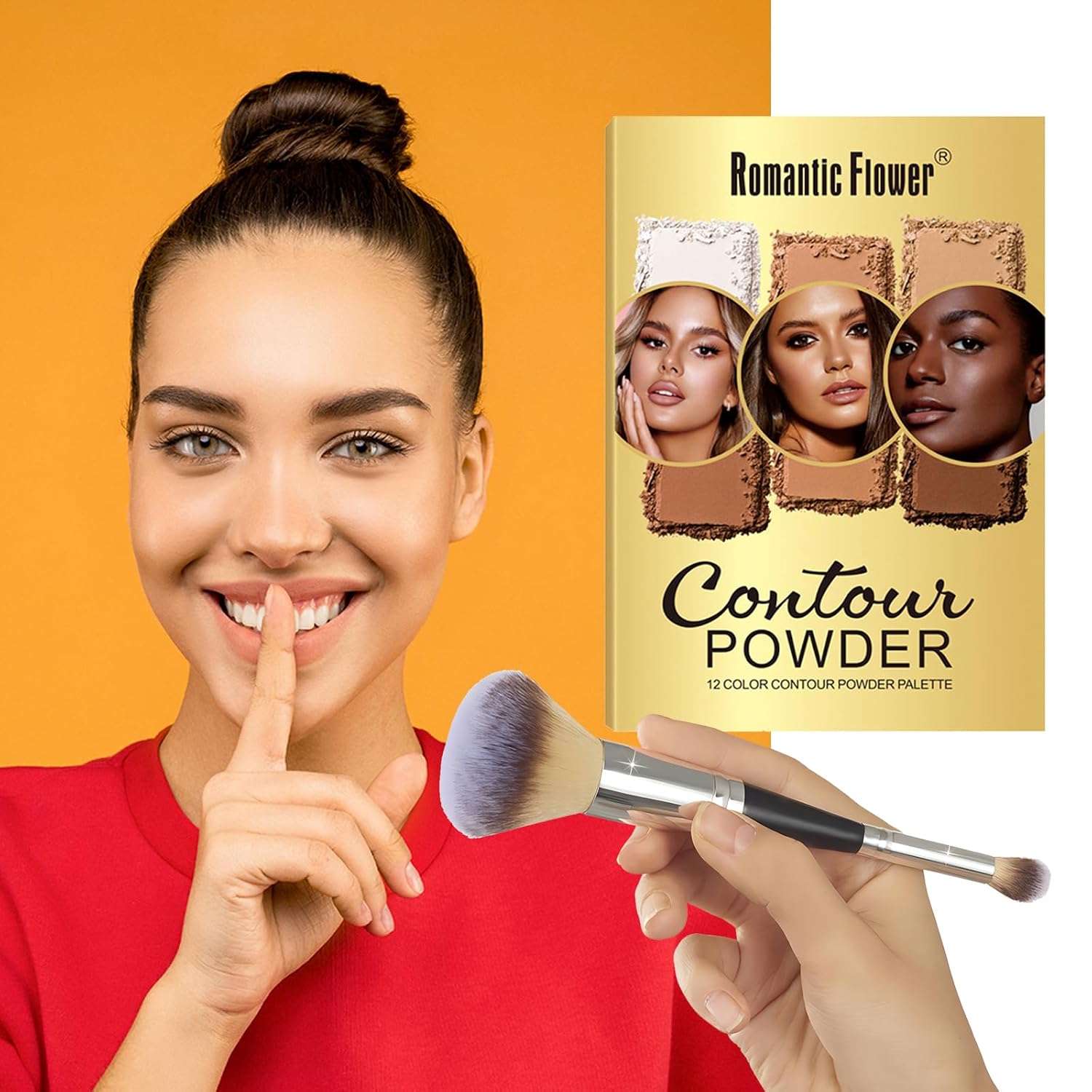 Joyeee Contouring Makeup Palette for Beginners, 9 Colors Large Pro Contour Palette with Make Up Brush, Waterproof Long-Lasting Cosmetics Gift Idea for Medium Dark Skin, Flawlessly Sculpted Face - Image 3